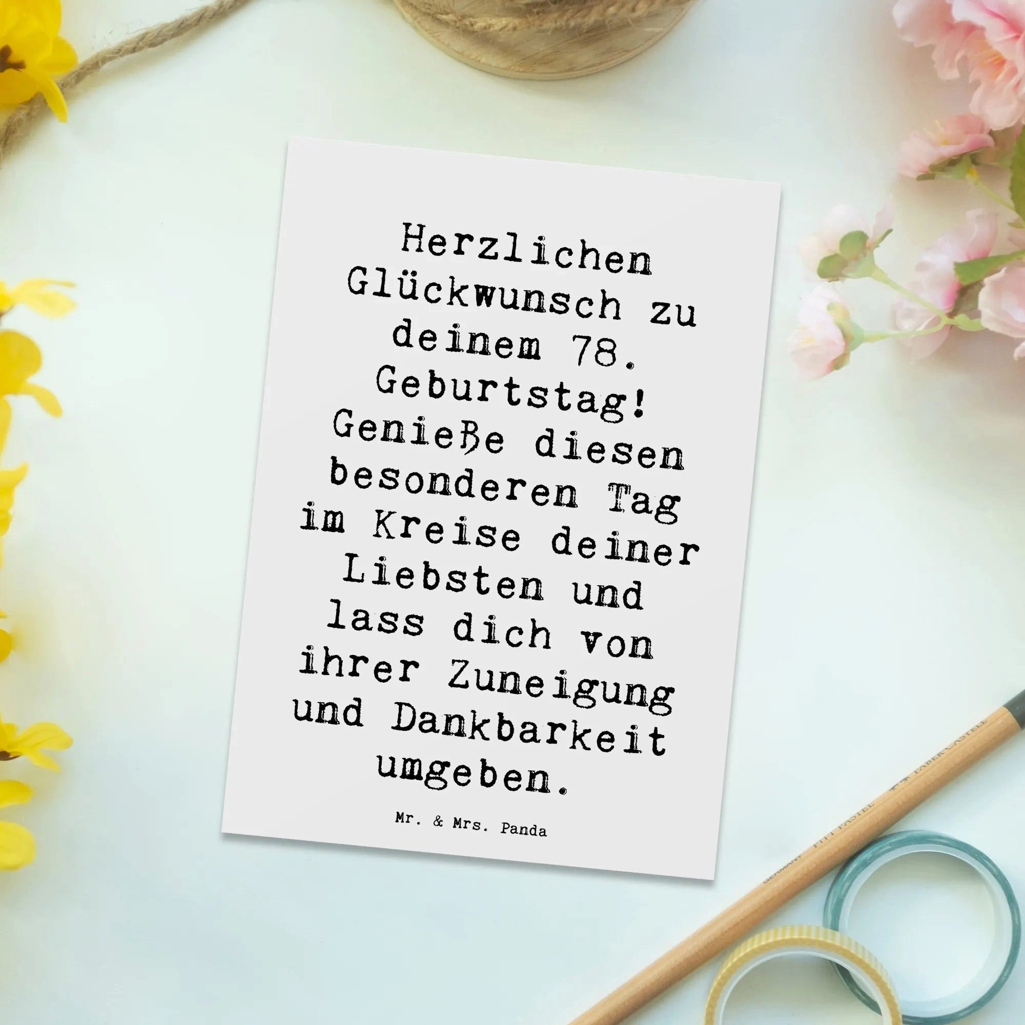 Thumbnail - Mr. & Mrs. Panda Postkarte Spruch 78. Geburtstag - Weiß - Geschenk, Herzlichen Glückwunsch, sspr, Liebevolles Design