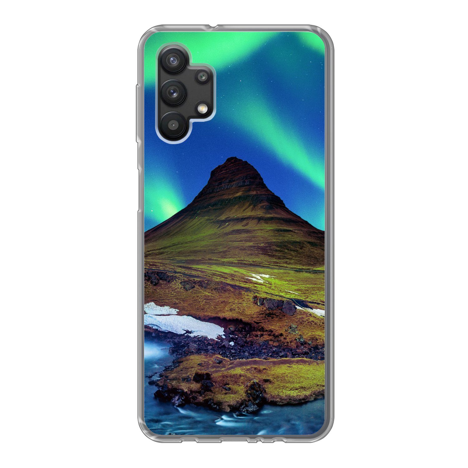 MuchoWow Handyhülle für Samsung Galaxy A32 5G Nordlicht - Sternenhimmel - Island - Berg -, Smartphone-Bumper, Print, Handy Schutzhülle Dünn
