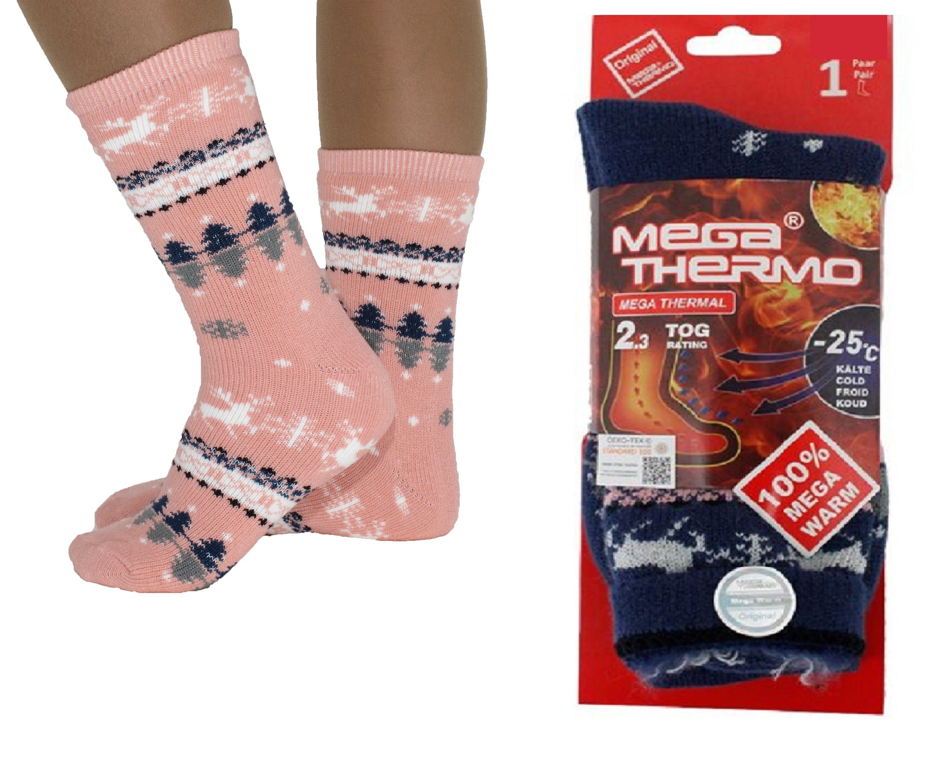 Hirsche Farbe: Thermosocken Winter rosa Socken Socken Warme Markenwarenshop-Style 39-42 Thermo Mega