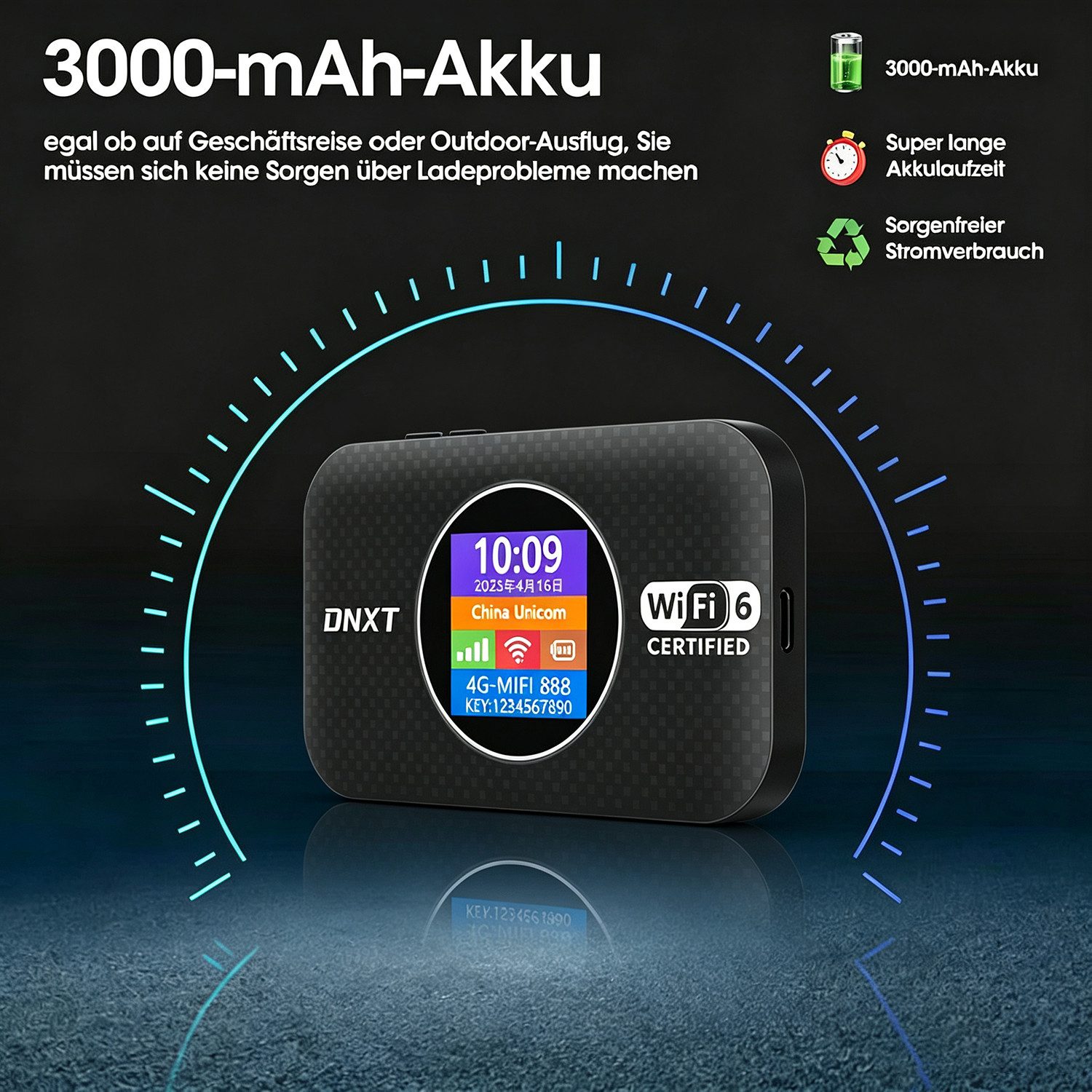 wohnTRAUM24 5G Mobiler WLAN Router, Tragbares WLAN für Unterwegs,300 Mbps, 3000mAh 4G/LTE-Router, 5G Tragbares WLAN mit SIM Steckplatz, Unterstützt 10 Geräte – Bild 3 von 5