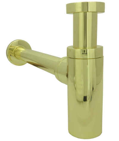 dirks-traumbad Siphon Siphon für Waschbecken Gold Messing Flaschnesiphon Waschtisch Geruchsverschluss Rohrensiphon verstellbar