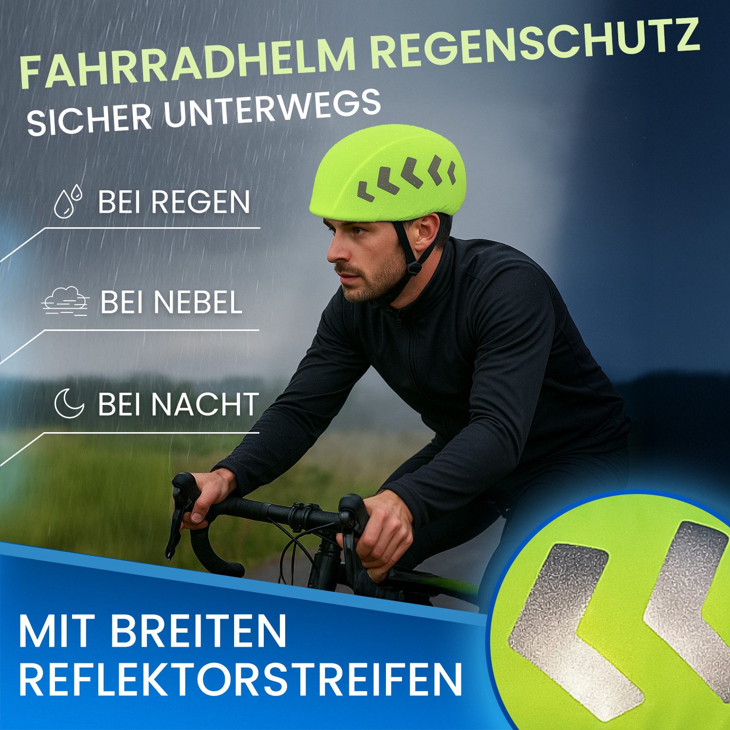 FLEXEO Fahrradhelmüberzug Regenschutz, Helmüberzug Fahrradhelm Regenschutz reflektierend wasserabweisend gelb