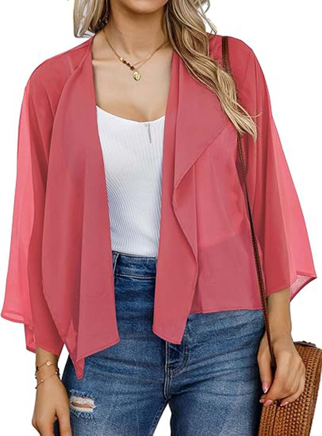 Oemmn Bolero Damen Chiffon Elegant Bolerojacke Leicht Luftig Jäckchen 3/4