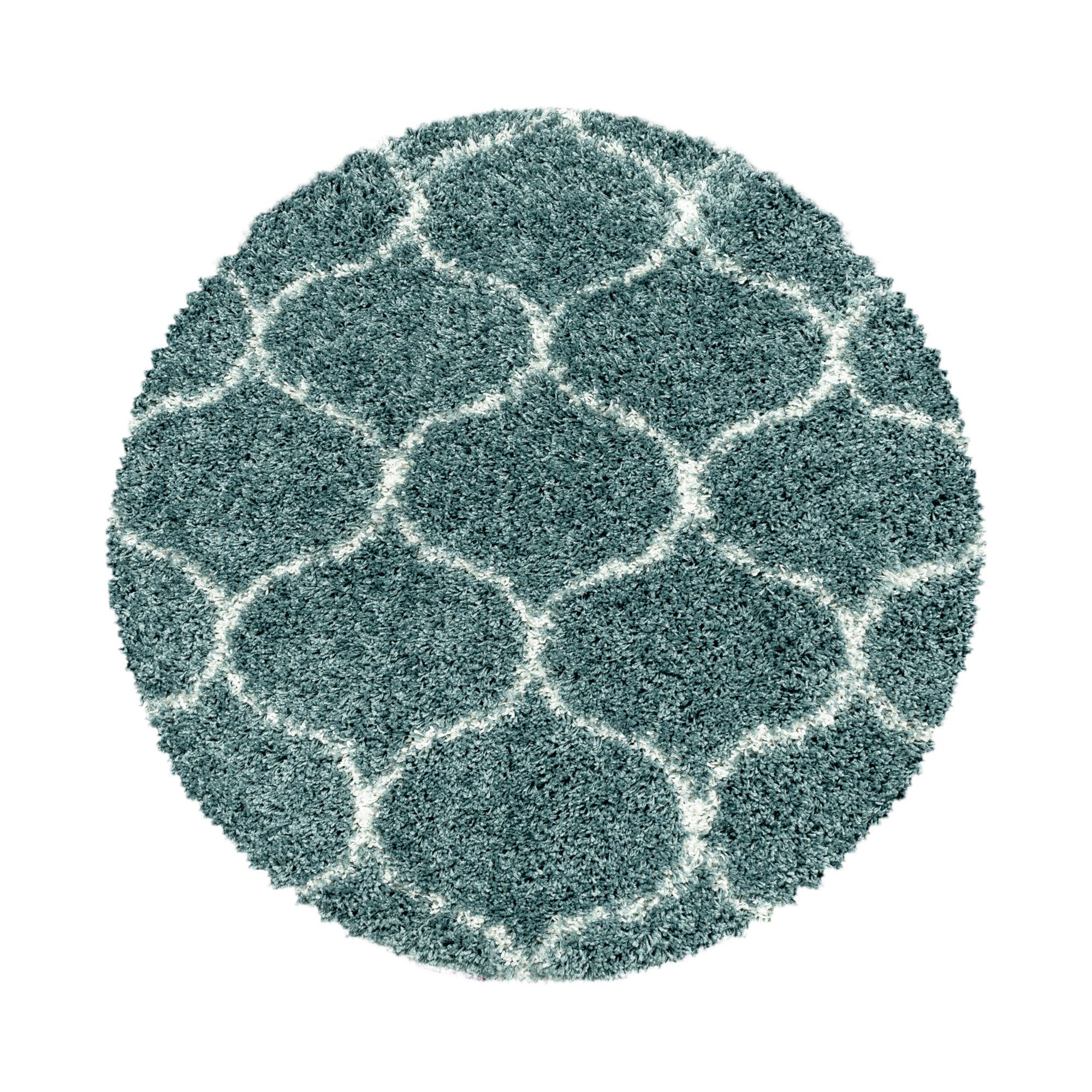 Hochflor-Teppich Skandinavisches Design, Carpetsale24, Rund, Höhe: 30 mm, Teppich Wohnzimmer Skandinavisches Design Shaggy Langflor flauschig Blau