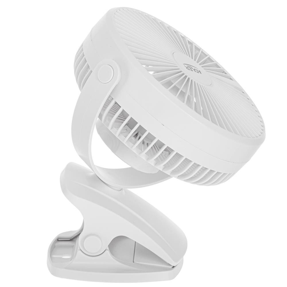 ADLER EUROPE Tischventilator AD 7342w Akku Ventilator mit Clip, USB Camping Ventilator, Mini Ventilator, für Schreibtisch, Wohnmobil, Zelt, Büro, Weiß