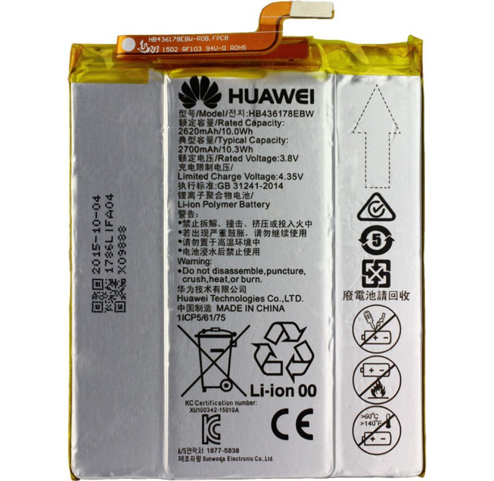 3.8V, Huawei für S, Original HB436178EBW Mate Li-Polymer 2.7Ah, (3,8 7, Huawei Akku Mate Akku V), Ascend