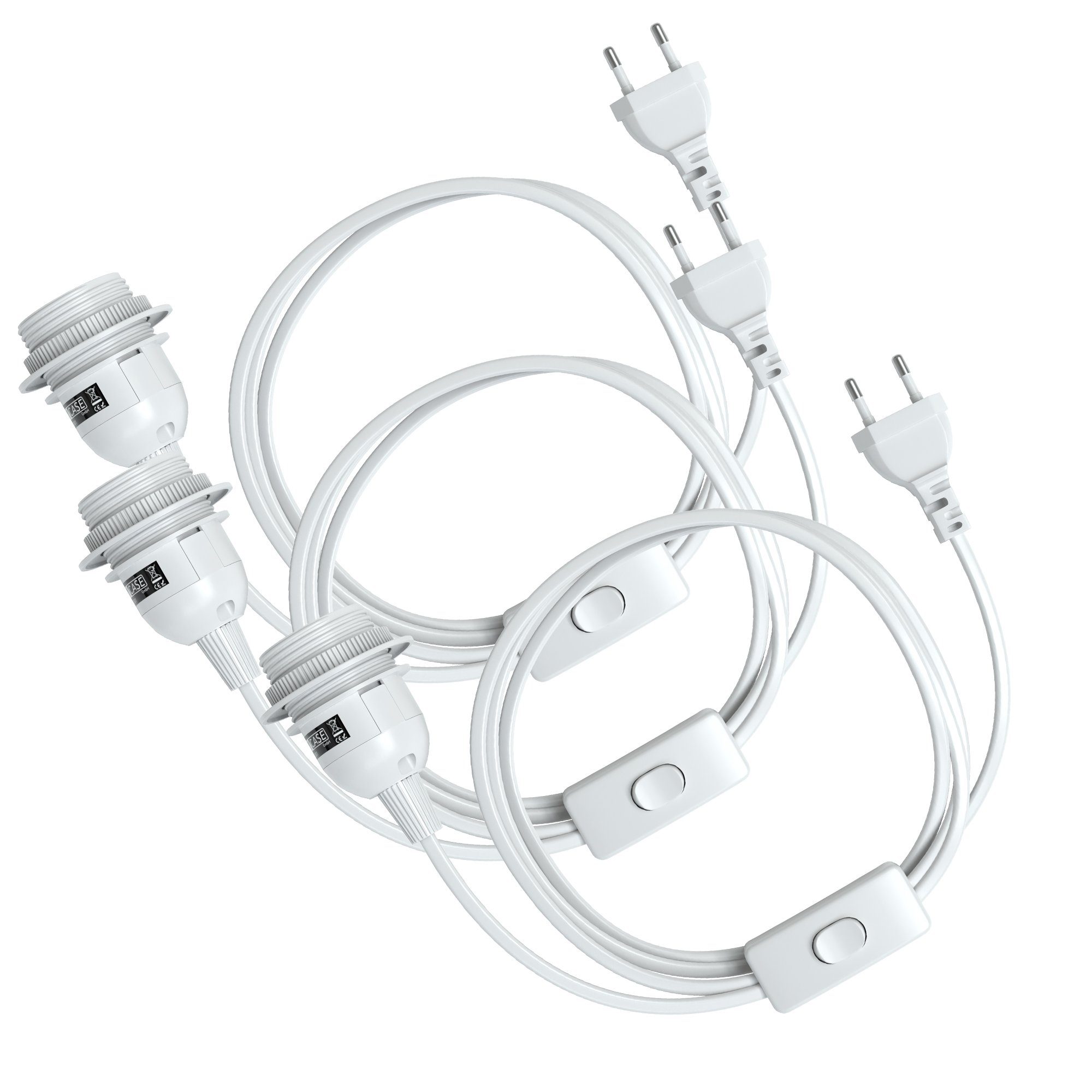 EAZY CASE Лампиfassung 3x E27 Лампиsockel mit Schalter und Kabel 5m, (Spar-Set, 3-St), E27 Fassung für Лампиschirm DIY Lampe zum Aufhängen Stromkabel Weiß