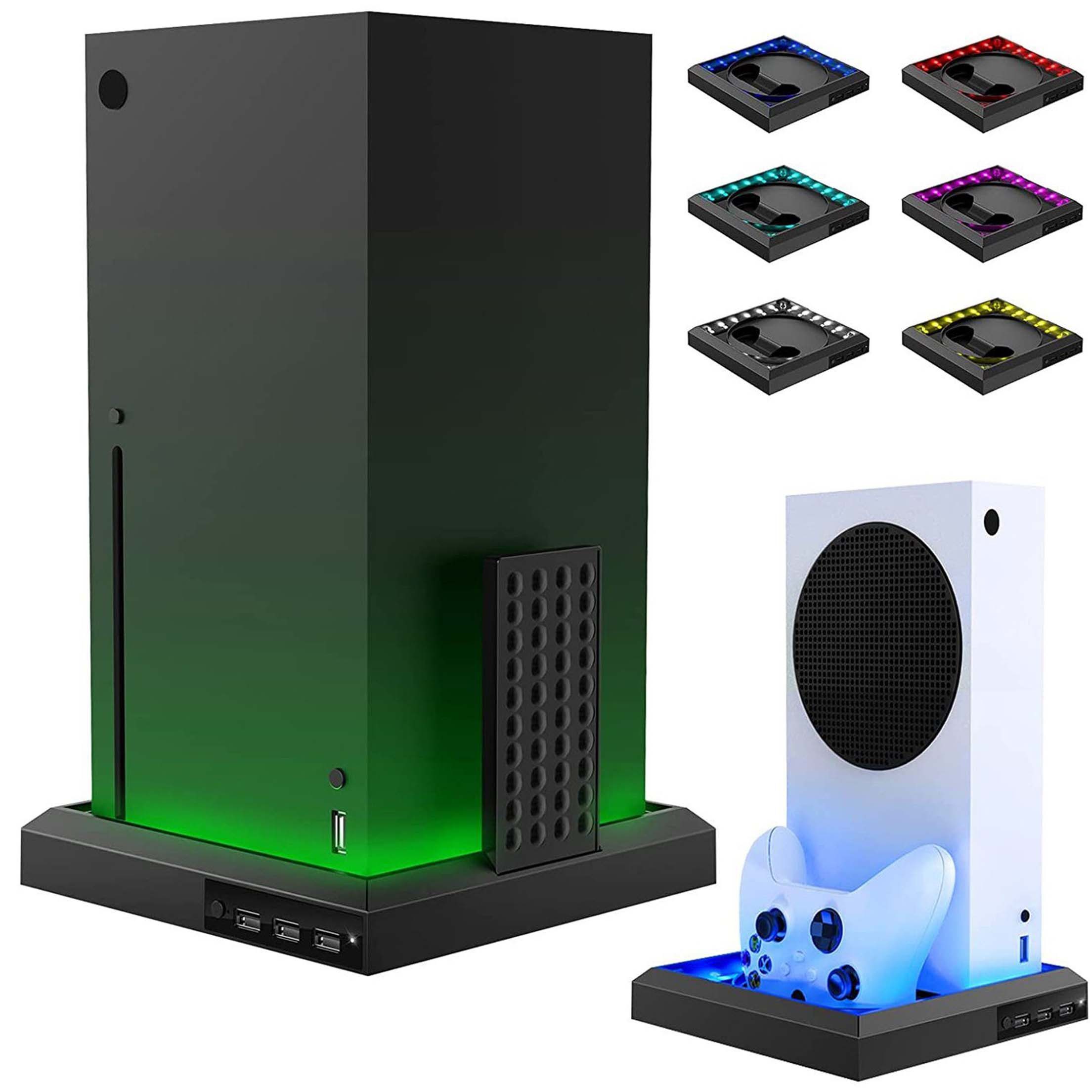 KINSI XBOX Series X/S beleuchtete Basis, RGB-LED-Ständer, 7 Farben Zubehor für Xbox Contoller (1 St., mit 3 USB C Hub 2.0 Anschlüssen, schwarz)