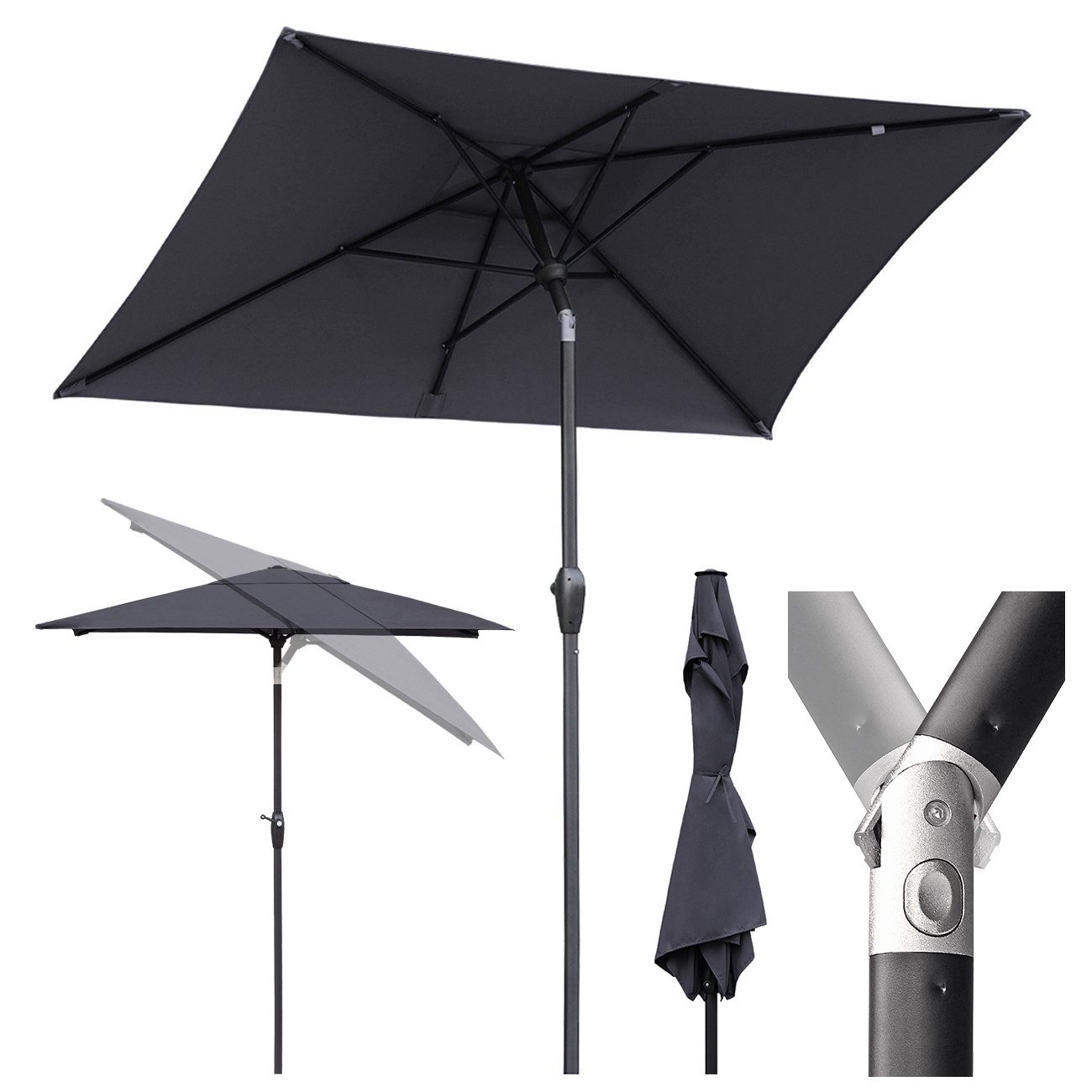 Sekey Sonnenschirm Rechteckige Sonnenschirme Kippbar mit Kurbel Gartenschirm groß, Sonnenschutz UV50+, Gartenschirm Knickbar, für Garten, Terrasse