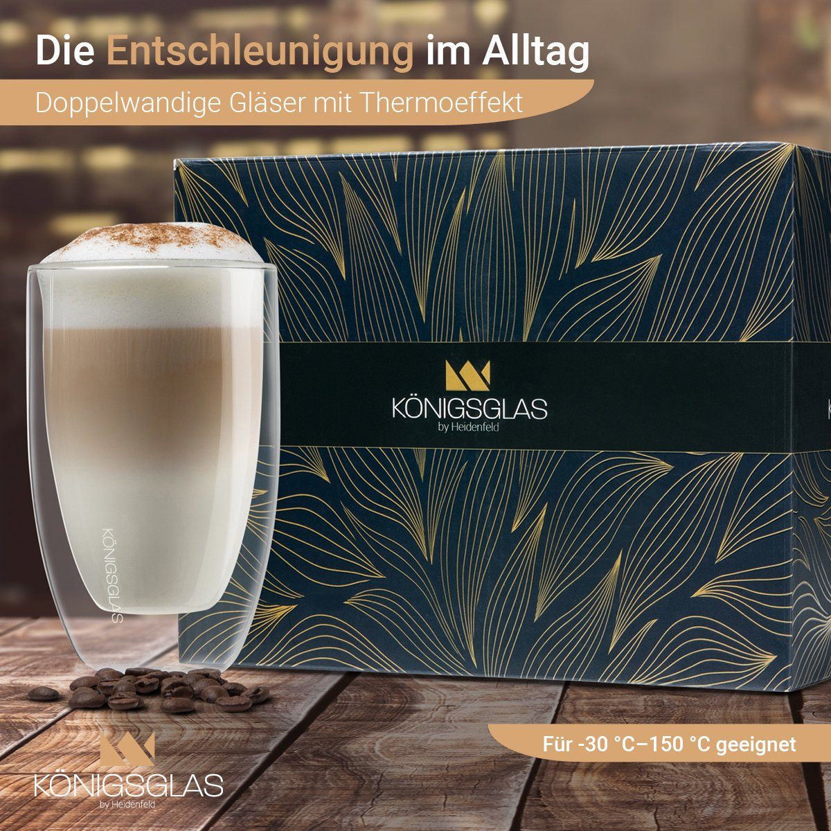 Königsglas Latte-Macchiato-Glas Latte Macchiato Glas 300 ml Cappuccino Gläser-Set doppelwandig, 2-tlg., Kaffeetasse, 2/4er Glas Set Trinkglas Thermoglas Kaffee Teeglas Kaffeegläser Tasse