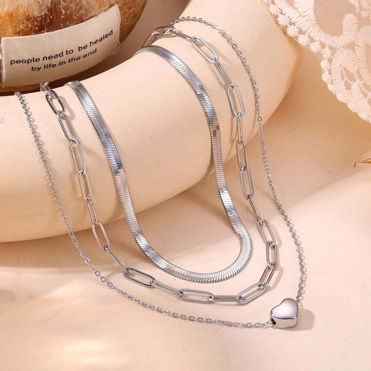 LuxusKollektion Kette und Anhänger Set Stapelbare Damen Halsketten Set Edelstahl Gold Silber Herzanhänger – Bild 4 von 5