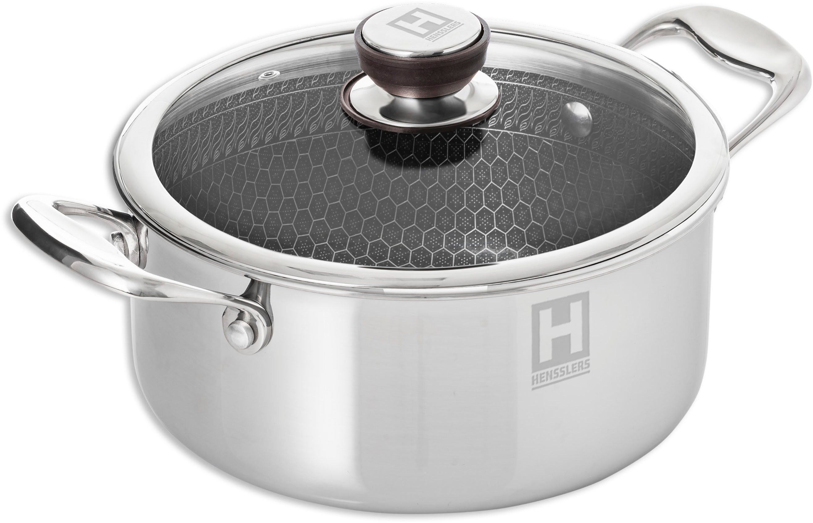HENSSLERS Kochtopf, Edelstahl (2-tlg), Ø 20 cm, 2,8 Liter, 3-Schicht Material mit Wabenstruktur, Induktion