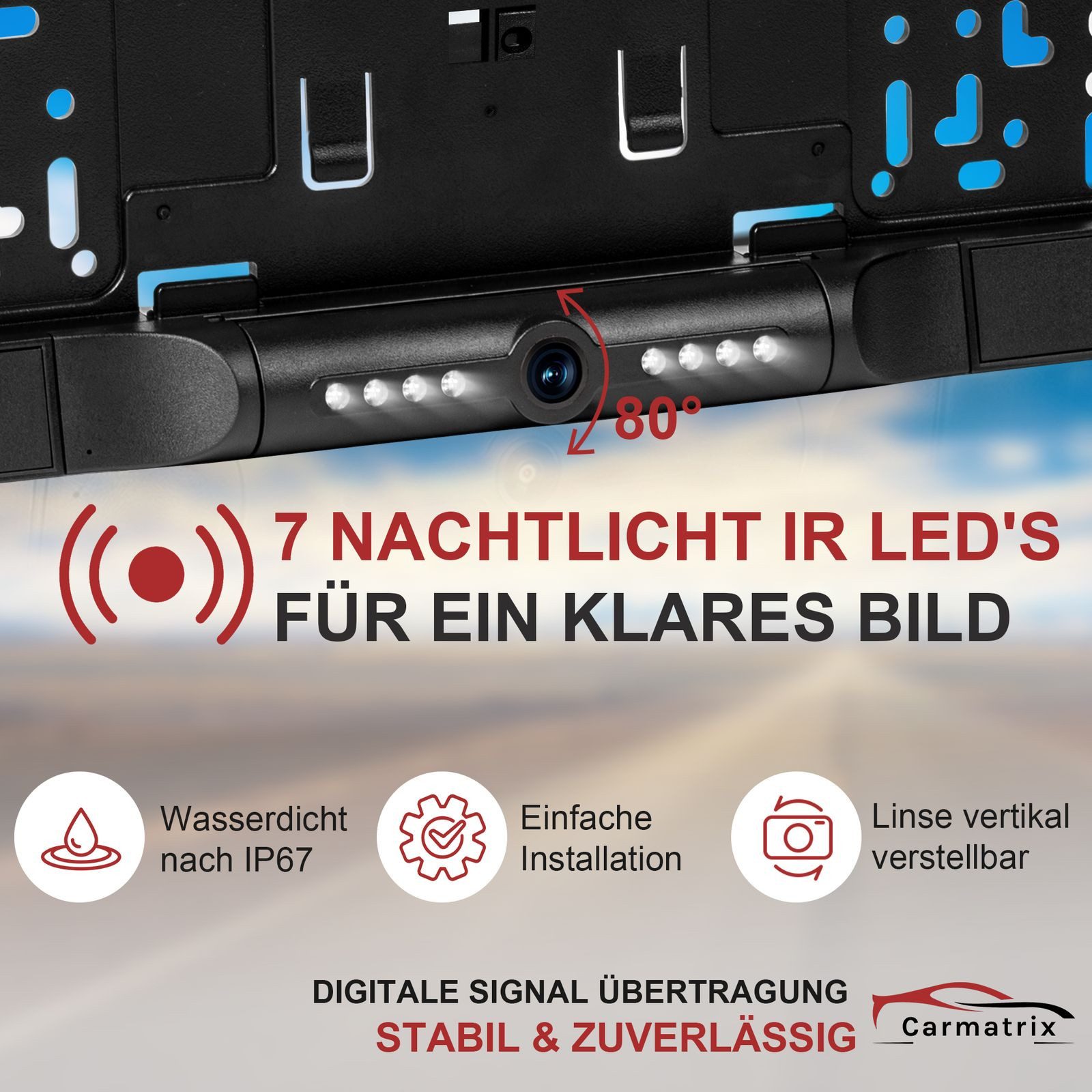 CARMATRIX D43E Solar WLAN KI Rückfahrsystem im Nummernschild Kennzeichenhalter Rückfahrkamera (Auto Solar WLAN Funk Rückfahrkamera im Nummernschild Kennzeichenh – Bild 3 von 5