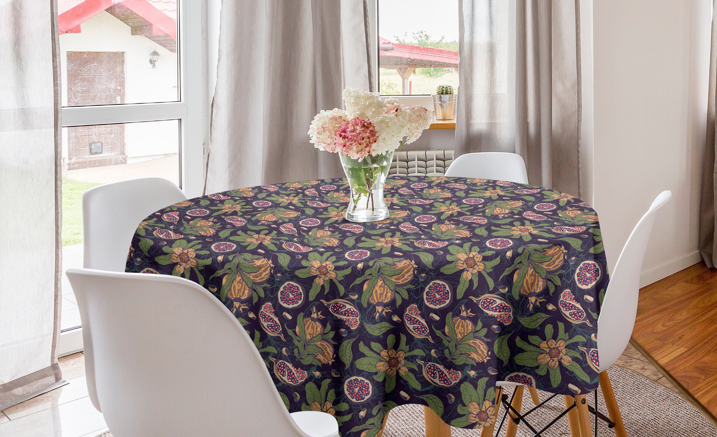 Abakuhaus Tischdecke Kreis Tischdecke Abdeckung für Esszimmer Küche Dekoration, Jahrgang Zusammenfassung Granatapfel Floral