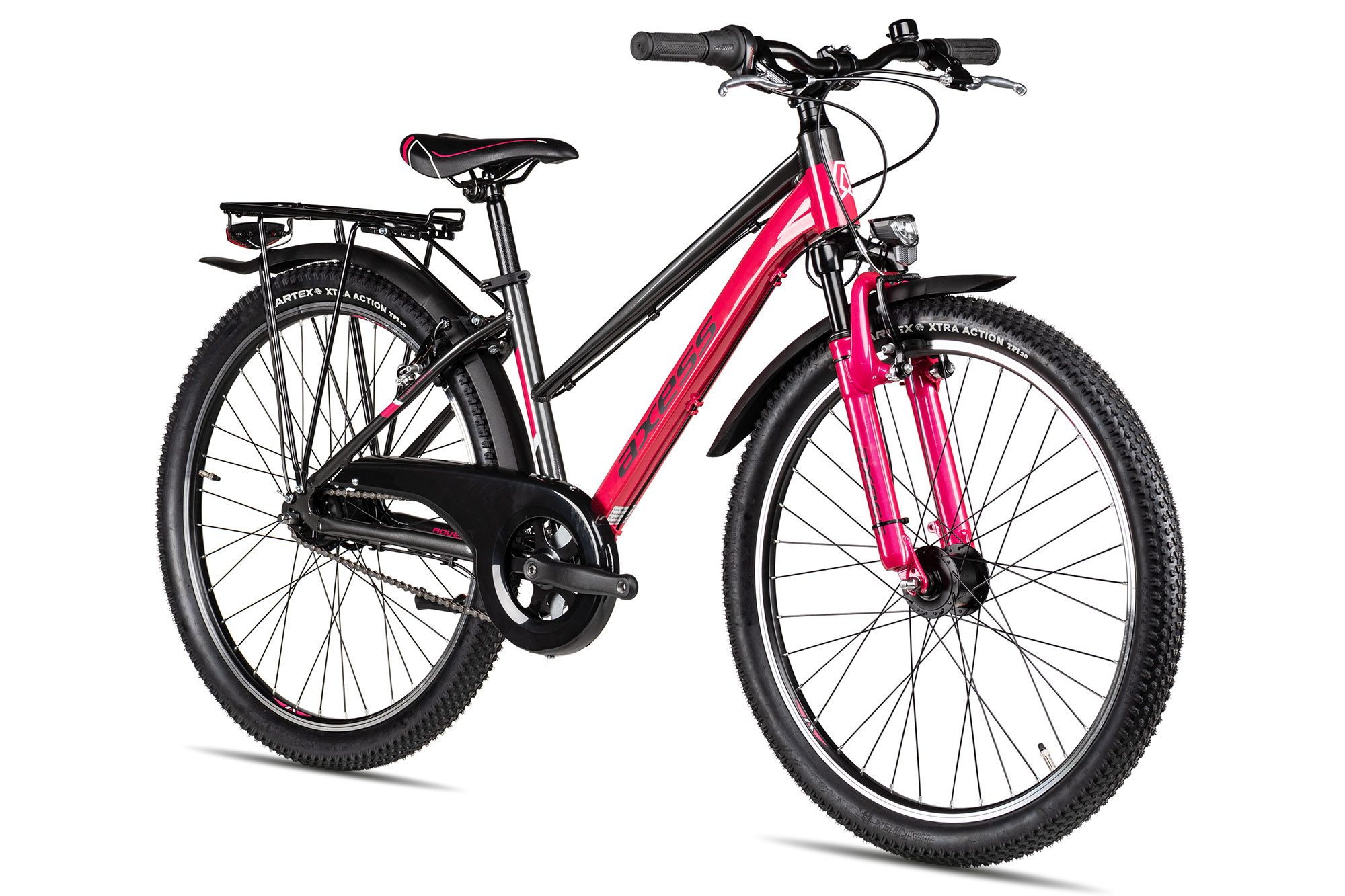 Axess Kinderfahrrad Axess Adventure 7 26 Trapez, 7 Gang Shimano Nexus 7 Rücktritt Schaltwerk, Nabenschaltung Rücktritt, Straßenausstattung violett/rosa