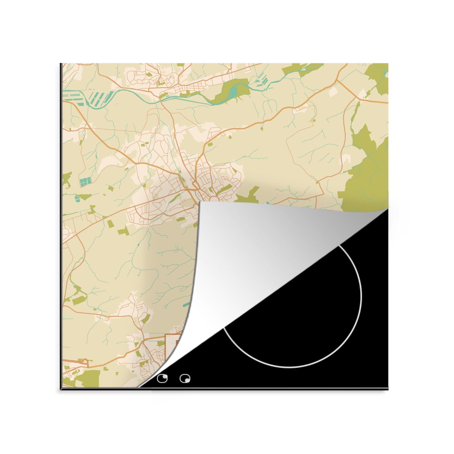 MuchoWow Herdblende-/Abdeckplatte Menden - Jahrgang - Stadtplan - Karte, Vinyl, (1 tlg), 78x78 cm, Ceranfeldabdeckung, Arbeitsplatte für küche