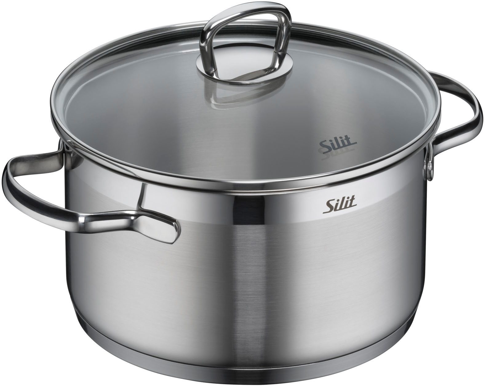 Silit Topf-Set Toskana, teilmattiert, Induktions Töpfe Set unbeschichtet, Edelstahl 18/10 (Set, 9-tlg., Bratentopf Ø 20 cm, Fleischtopf Ø 16/20/24 cm, Stielkasserolle Ø 16 cm), mit Glasdeckel, für alle Herdarten geeignet, ohne Innenskalierung