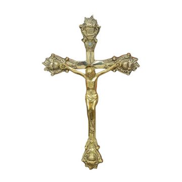 Aubaho Dekoobjekt Kreuz Kruzifix Altarkreuz Kirche Wandkreuz Messing Antik-Stil 32cm