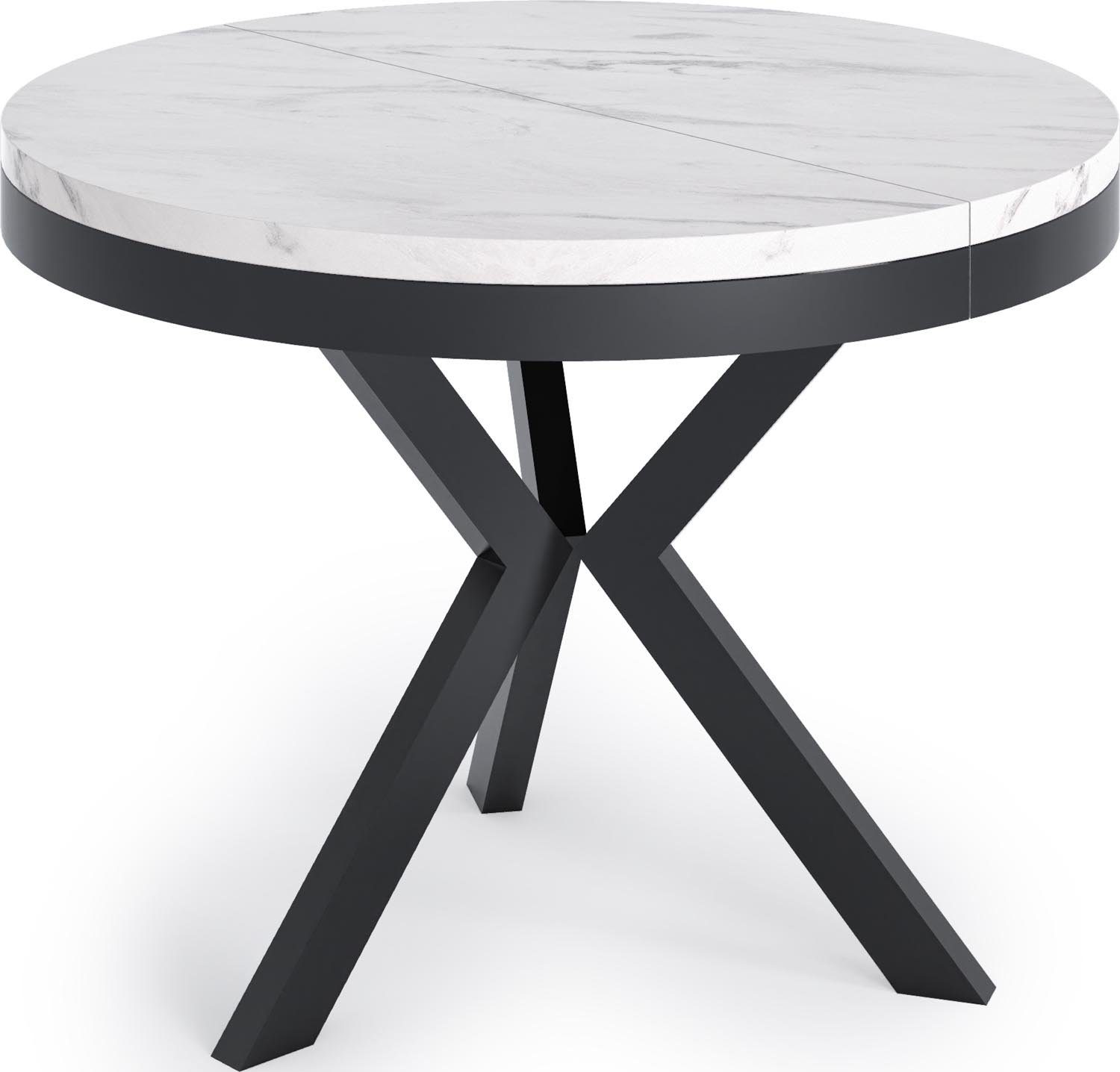 WFL GROUP Esstisch Velma, Tisch im Loft-Stil mit Schwarz Metallbeinen 100 cm - 140 cm Weiß Marmoroptik