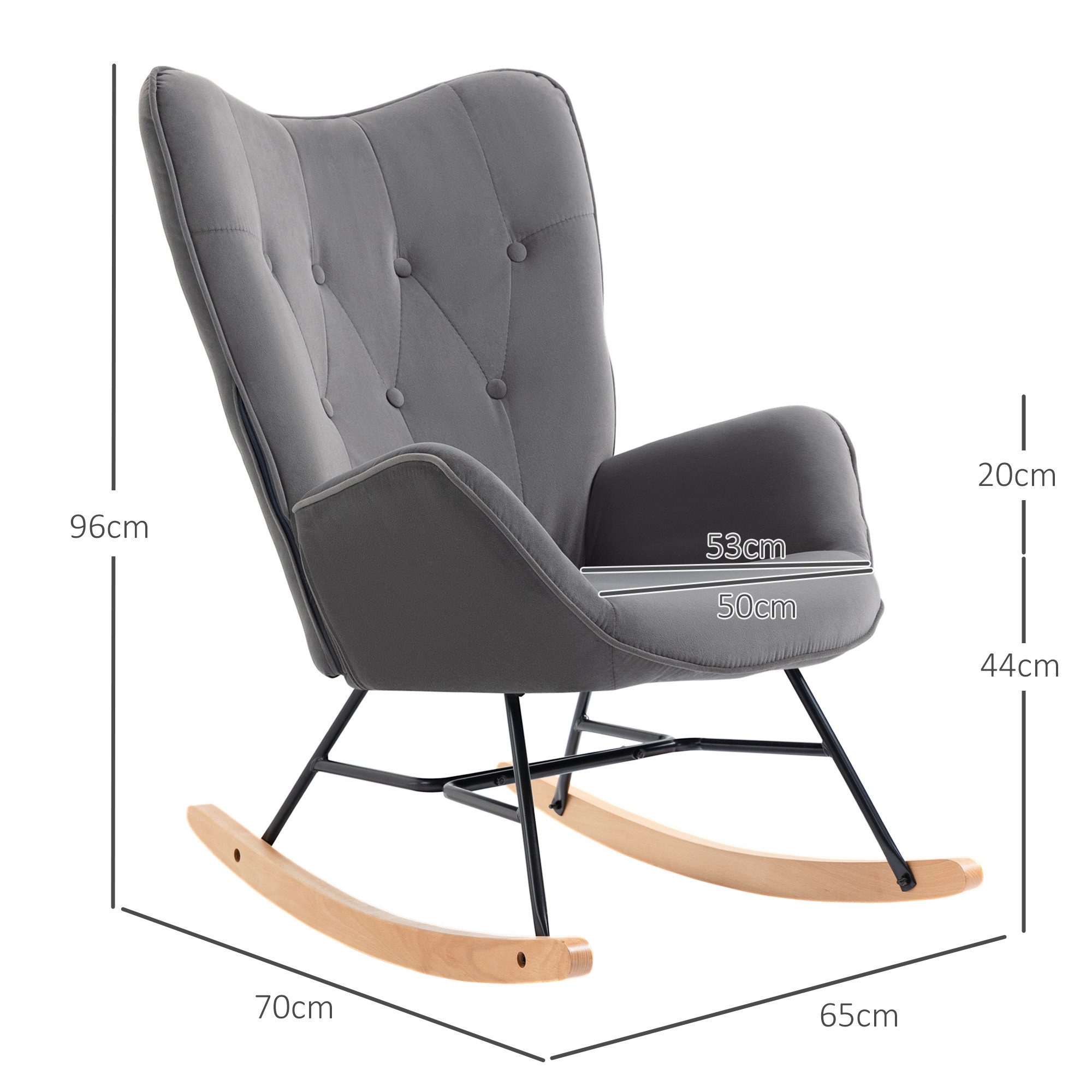 HOMCOM Schaukelstuhl Schaukelsessel mit Rückenlehne, Holzkufen, Sessel Dunkelgrau (Stuhl, 1 St), für Wohnzimmer