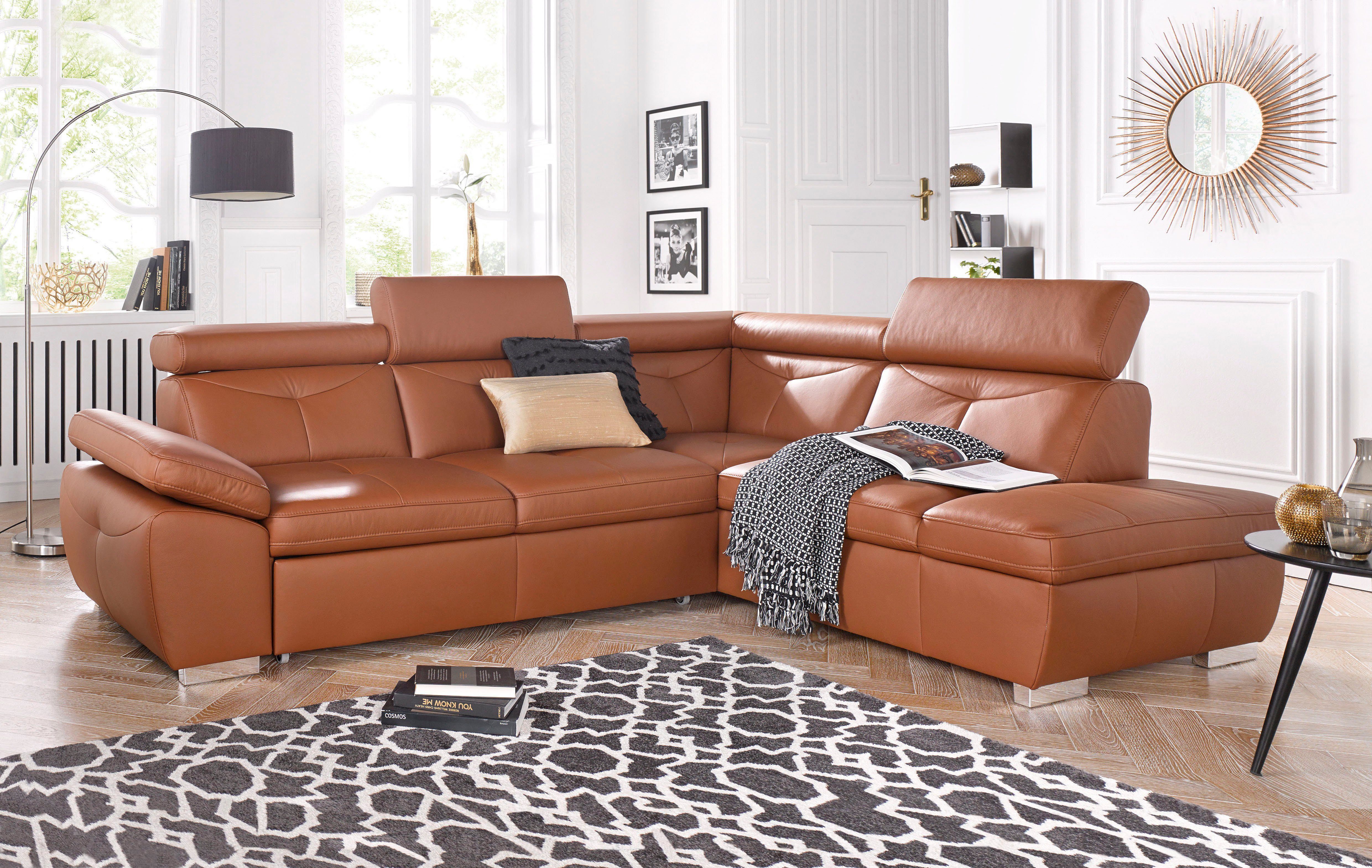 exxpo - sofa fashion Ecksofa Spring, super bequem und komfortabel mit Armteil- und Kopfteilfunktion, wahlweise mit Bettfunktion und Bettkasten, L-Form