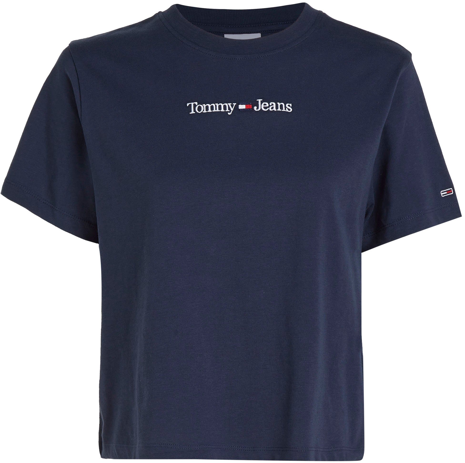 LINEAR SERIF Jeans Tommy Tommy CLS TJW TEE Linear Twilight-Navy Kurzarmshirt Jeans Logoschriftzug mit