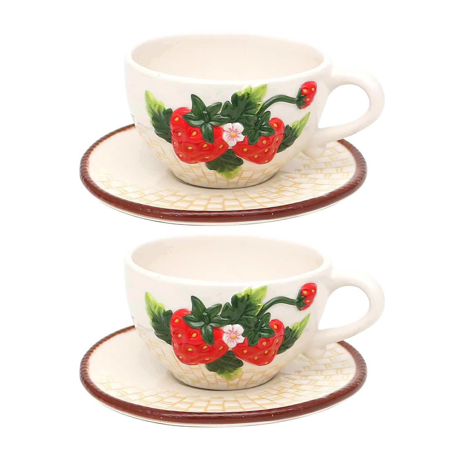 Neuetischkultur Tasse Tassen-Set 2-teilig, Keramik Erdbeere, Keramik,  Kaffeetasse Teetasse mit Untertasse