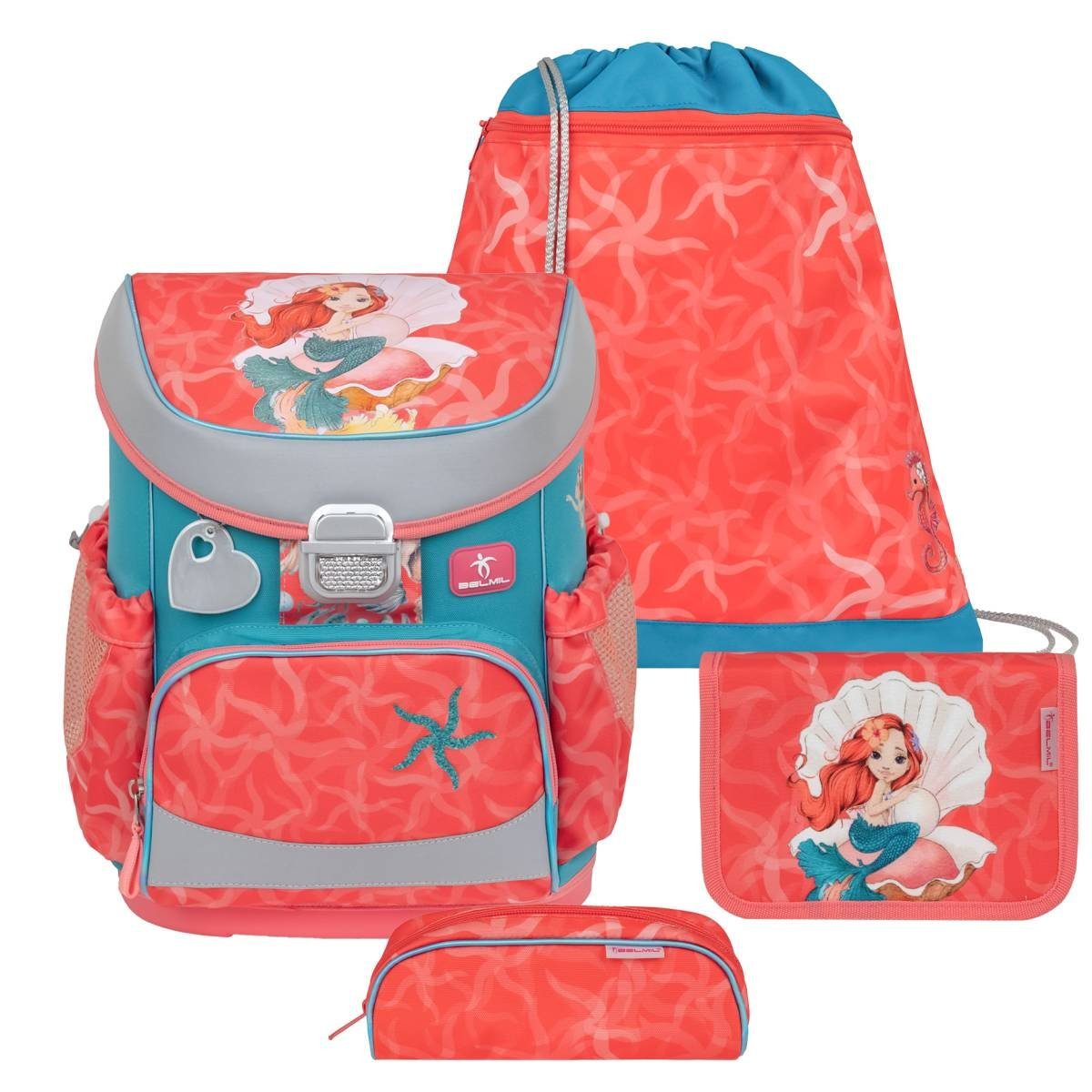 Belmil Schulranzen MiniFit 2025 für kleine Kinder 1. Klasse (Set, 4tlg), Meerjungfrau, 4tlg