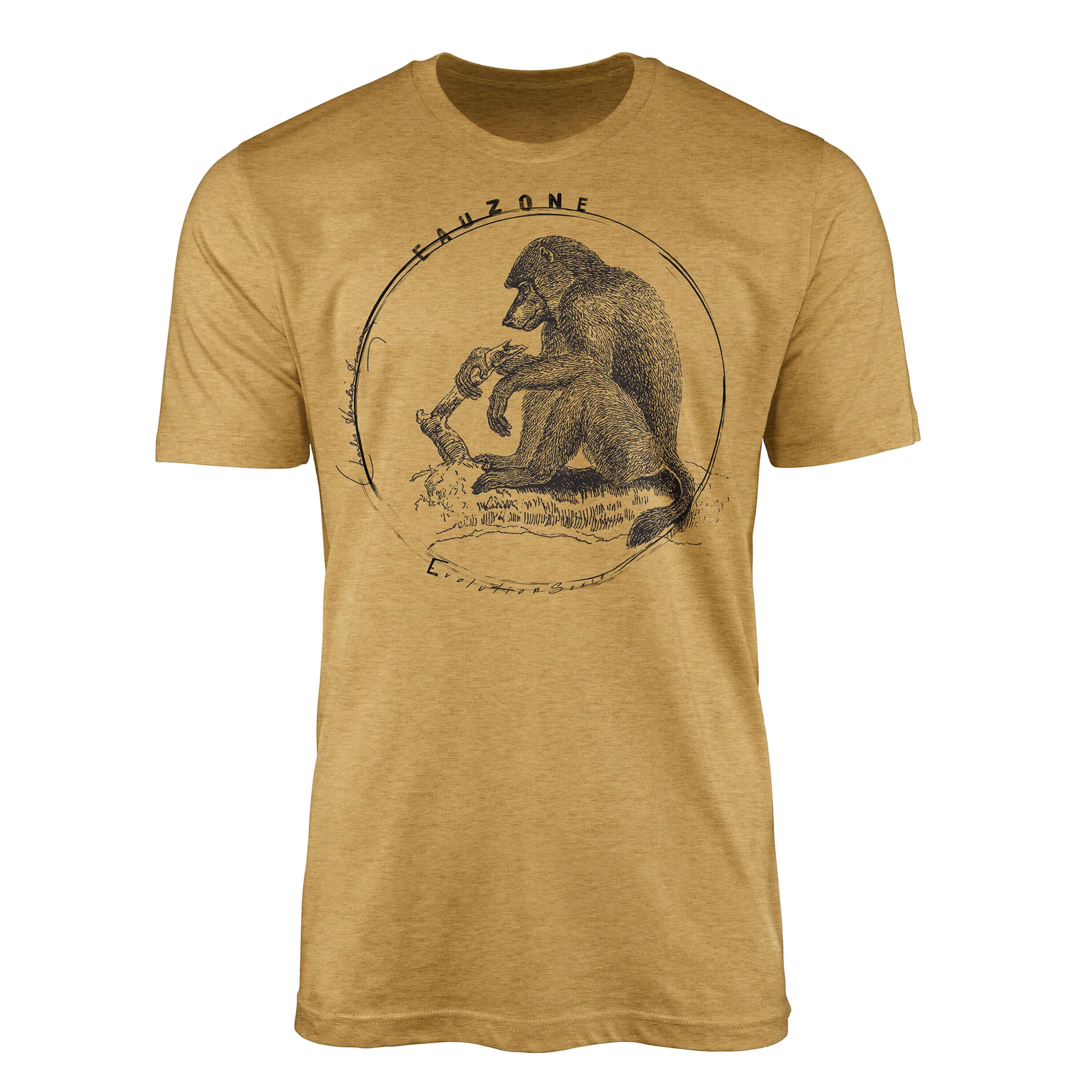 Sinus Art T-Shirt Evolution Herren T-Shirt Pavian Antique Gold