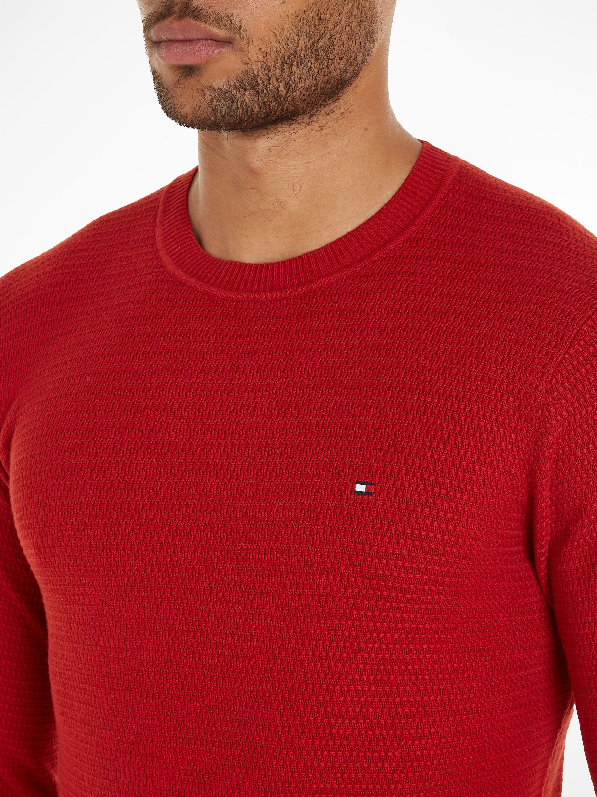 INTERLACED Strukturmuster Rundhalspullover Arizona kleinem STRUCTURE Red NECK CREW mit Tommy Hilfiger