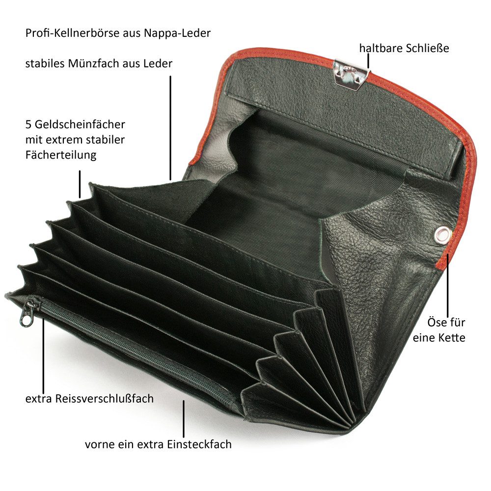 Hamosons Kellnerbörse Profi Kellnerbörse / Kellnergeldbeutel Schwarz mit Orange, Hamosons