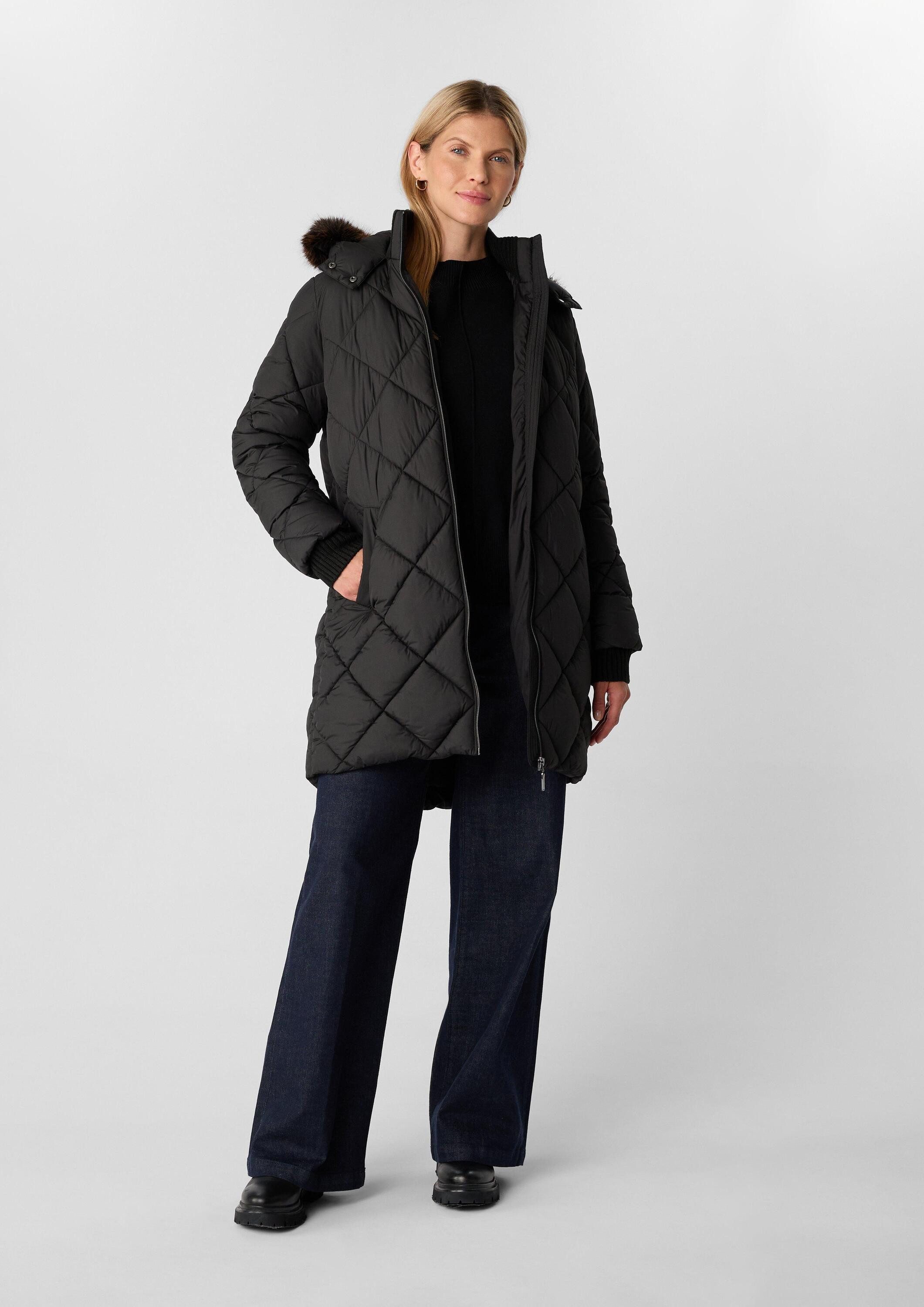 comma Wintermantel Outdoor-Mantel Steppmantel mit abnehmbarem Fellbesatz