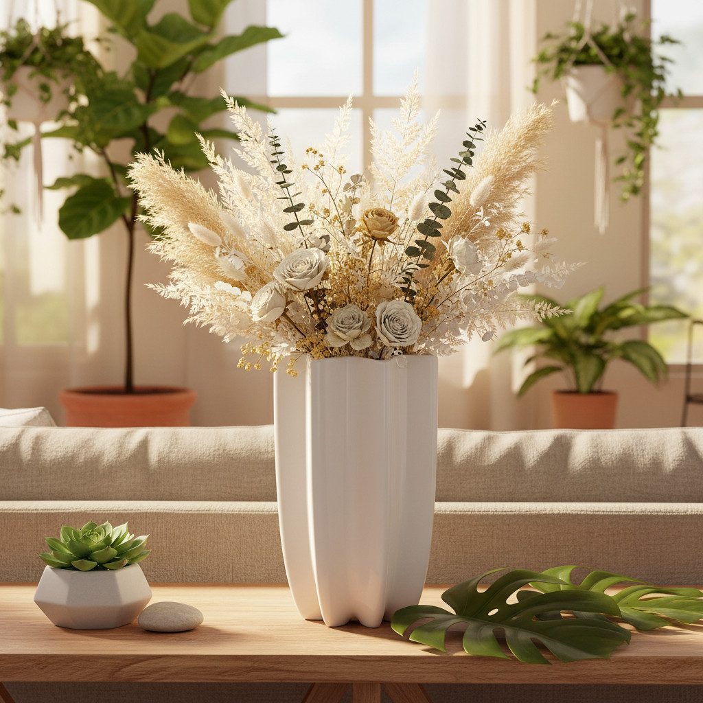 Florists Products Übertopf Keramik Vase geriffelt für Trockenblumen dekorativer Blickfang