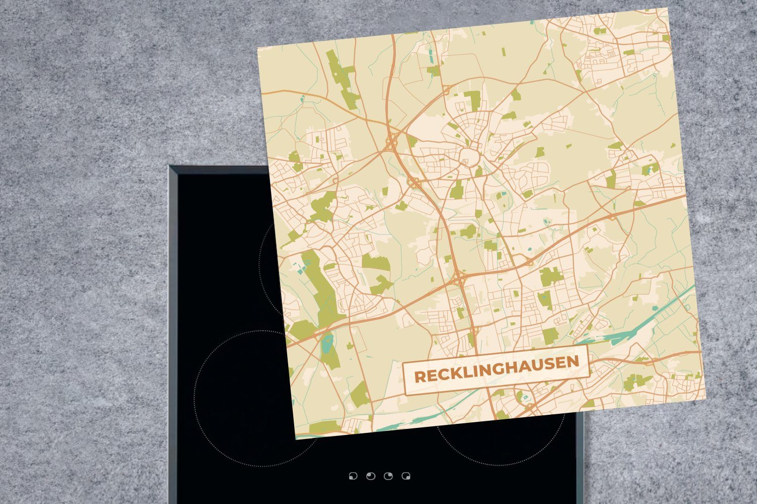 MuchoWow Vinyl, Arbeitsplatte Ceranfeldabdeckung, 78x78 küche cm, Jahrgang Recklinghausen tlg), - für - (1 Karte, Herdblende-/Abdeckplatte - Karte