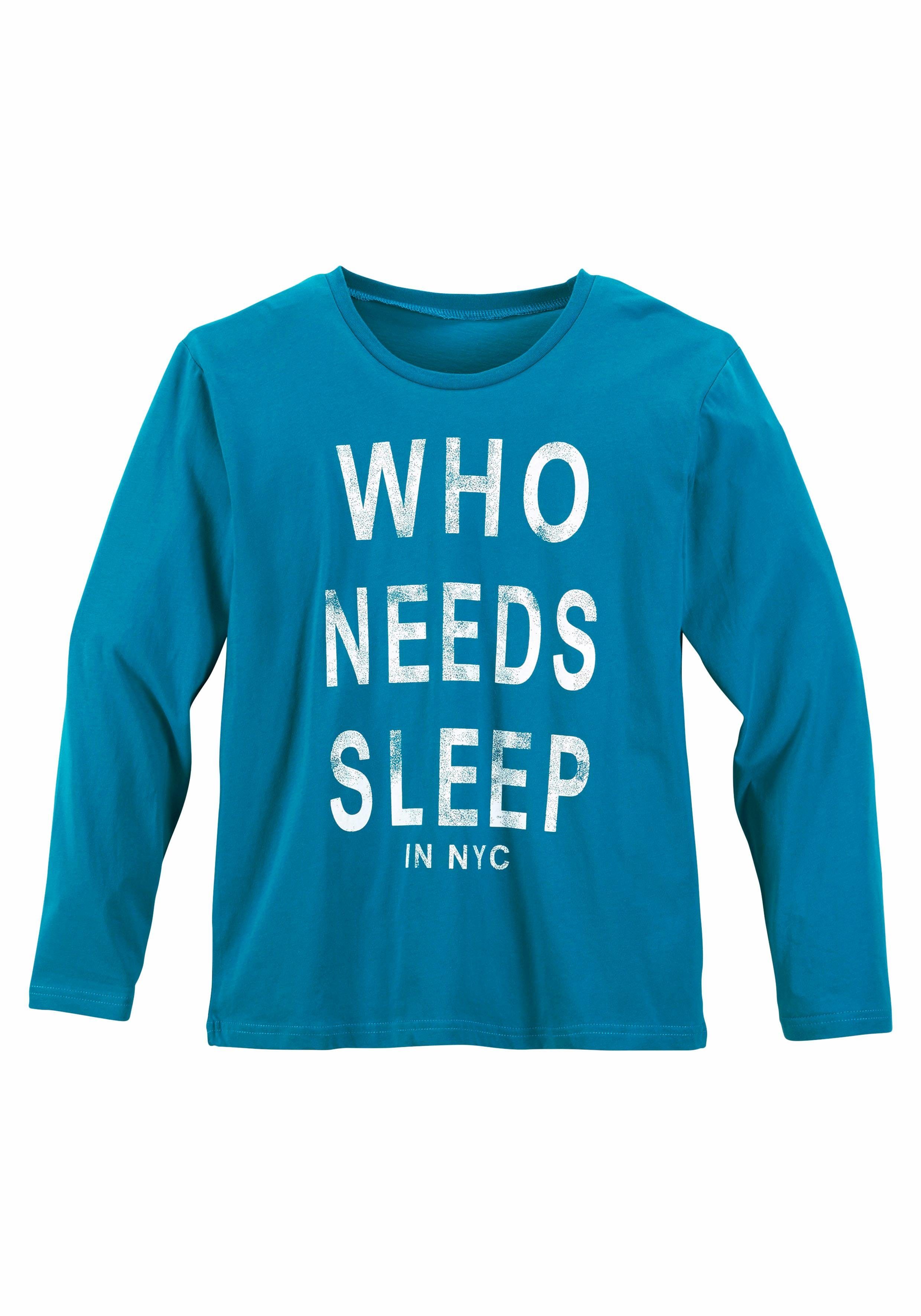 AUTHENTIC LE JOGGER Pyjama (2 tlg., 1 Stück) Schlafanzug mit Spruch "Who needs sleep"