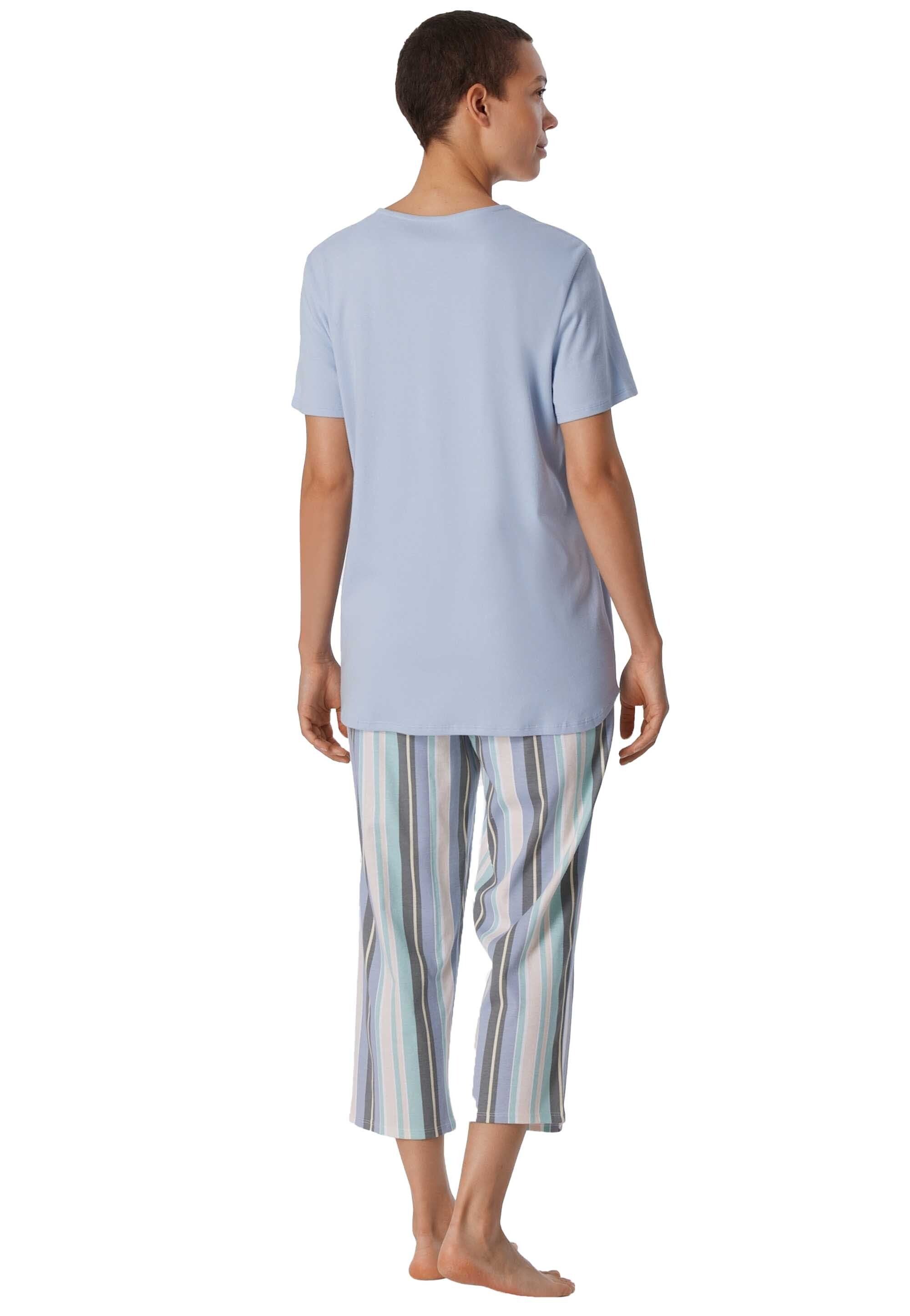 1/2 3/4 Pyjama Hellblau - Damen Nachtwäsche, Schlafanzug Schiesser Arm