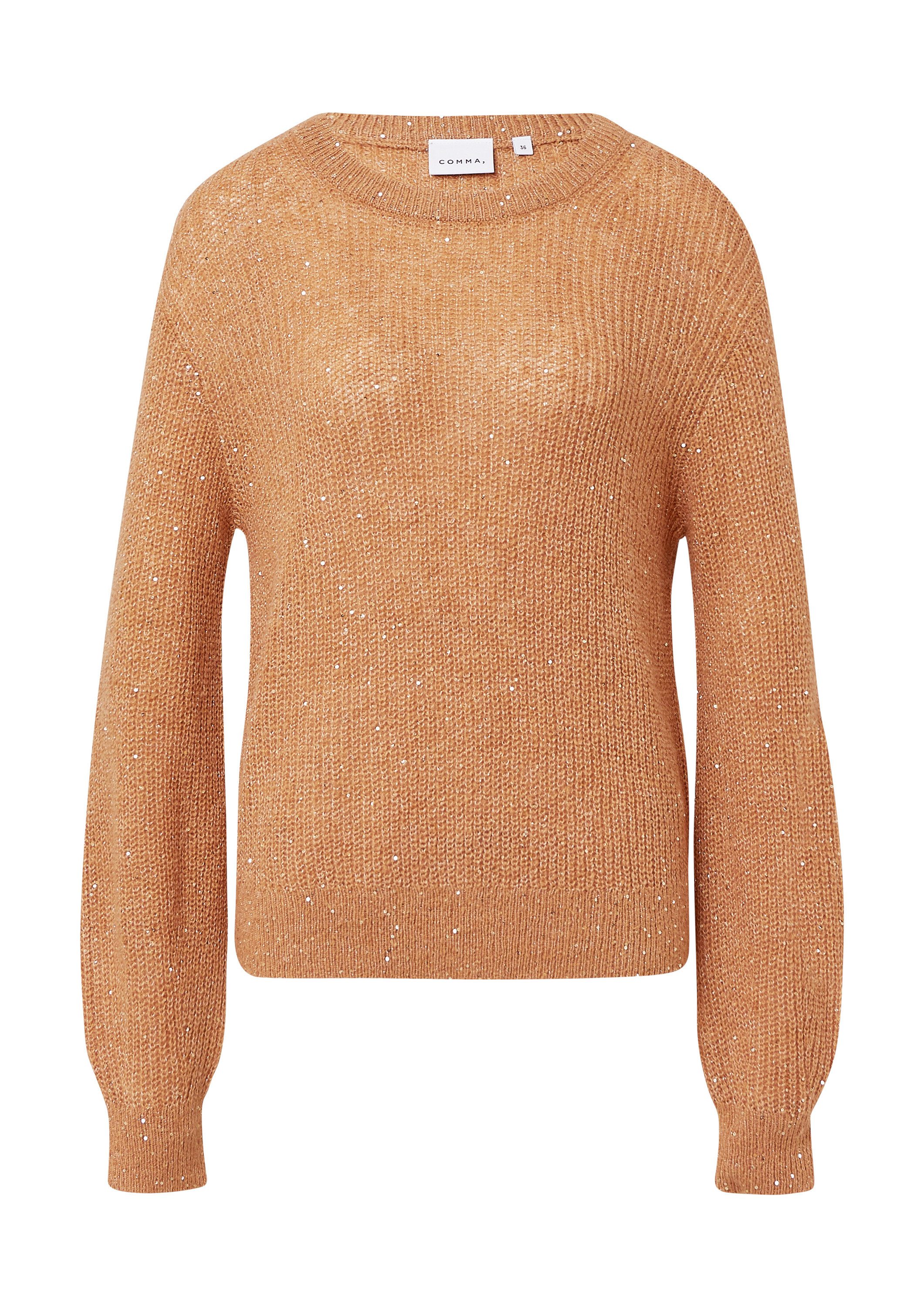 comma Longpullover Strickpullover Strickpullover aus Alpakawollmix mit Pailletten