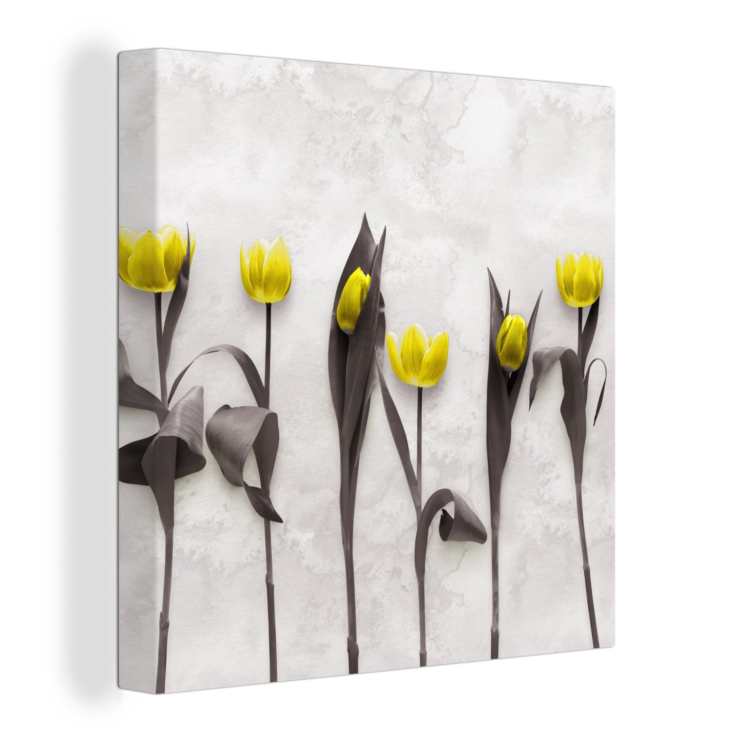 OneMillionCanvasses® Leinwandbild Blumen - Tulpen - Marmor, (1 St), Leinwand Bilder für Wohnzimmer Schlafzimmer
