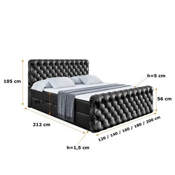 ALTDECOR Boxspringbett BOXI8-Z (Multipocket-Matratze H4, H3 Matratze Bonellfederung, Topper, Kopfteil)