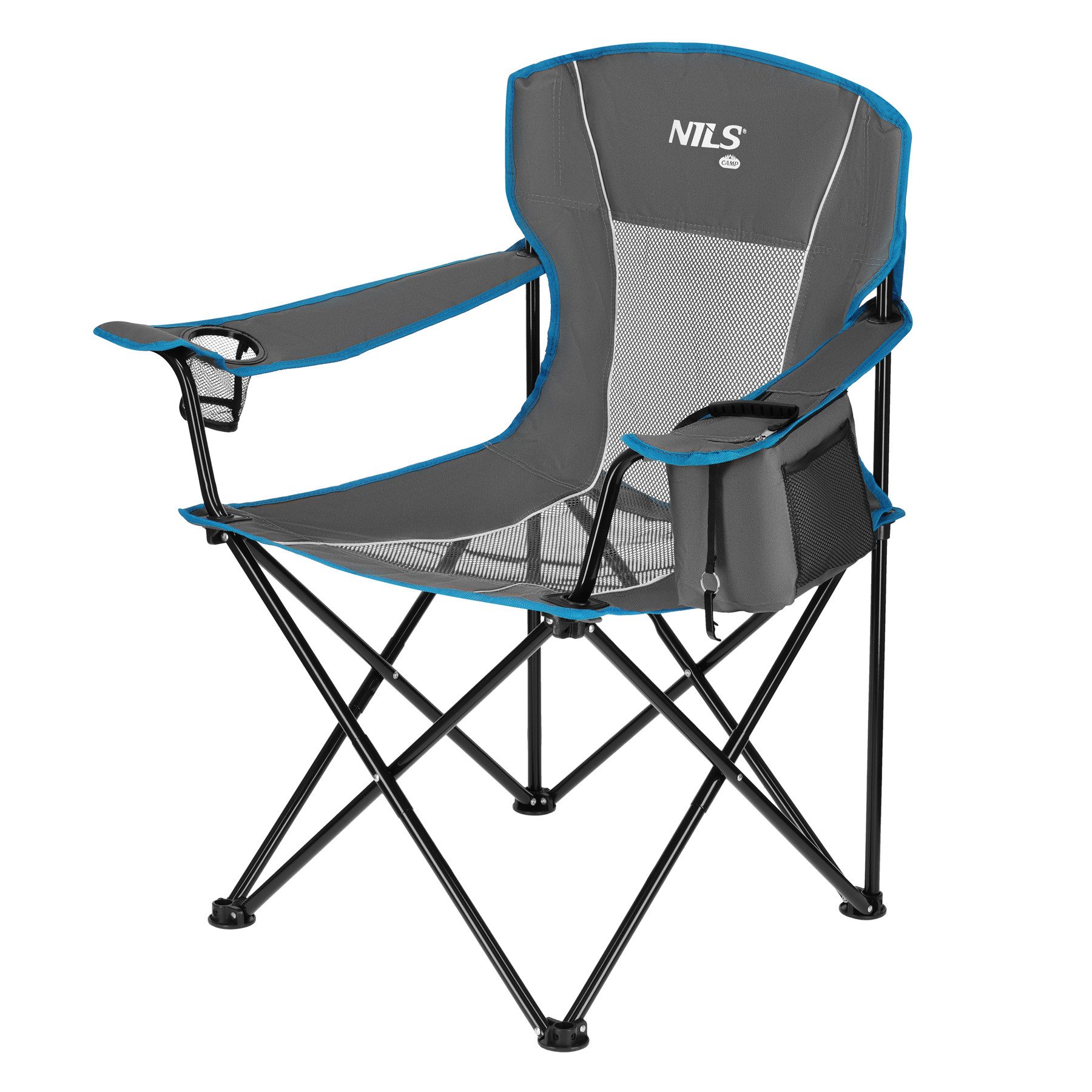 NILS CAMP Angelstuhl Campingstuhl Faltstuhl Klappsessel (Spar-Set, 1 St), Becherhalter, Netztasche, klappbar, bis 120 kg