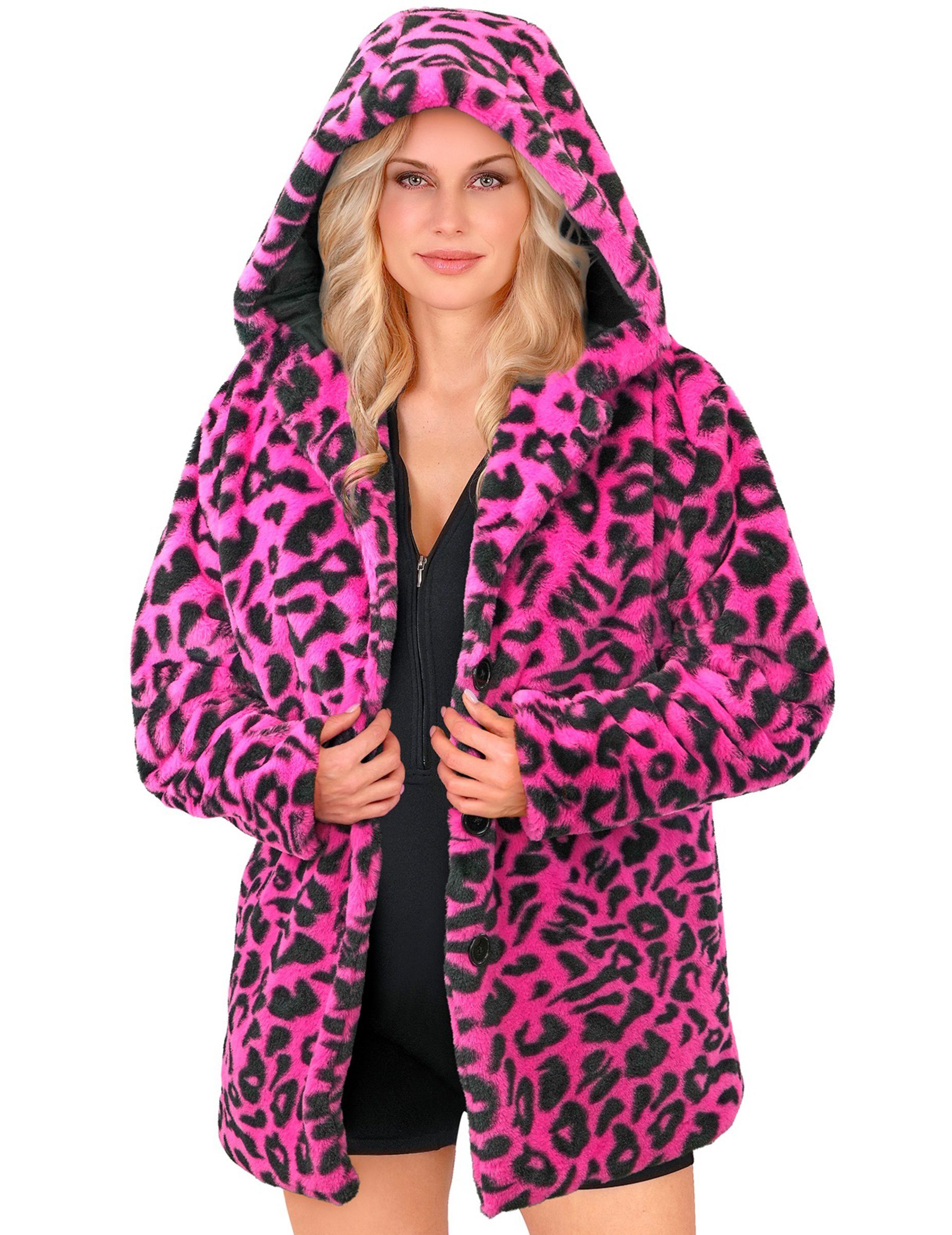 Widmann S.r.l. Kostüm Kapuzenjacke Leopardenmuster rosa Erwachsene