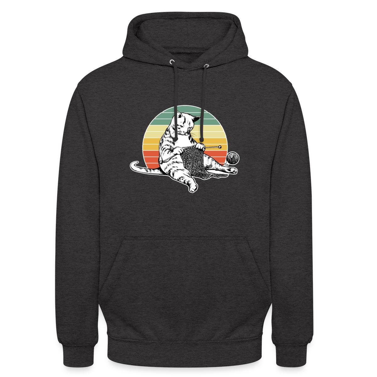Hoodie Strickende Katze, Retro Katze Mit Wolle Unisex Hoodie