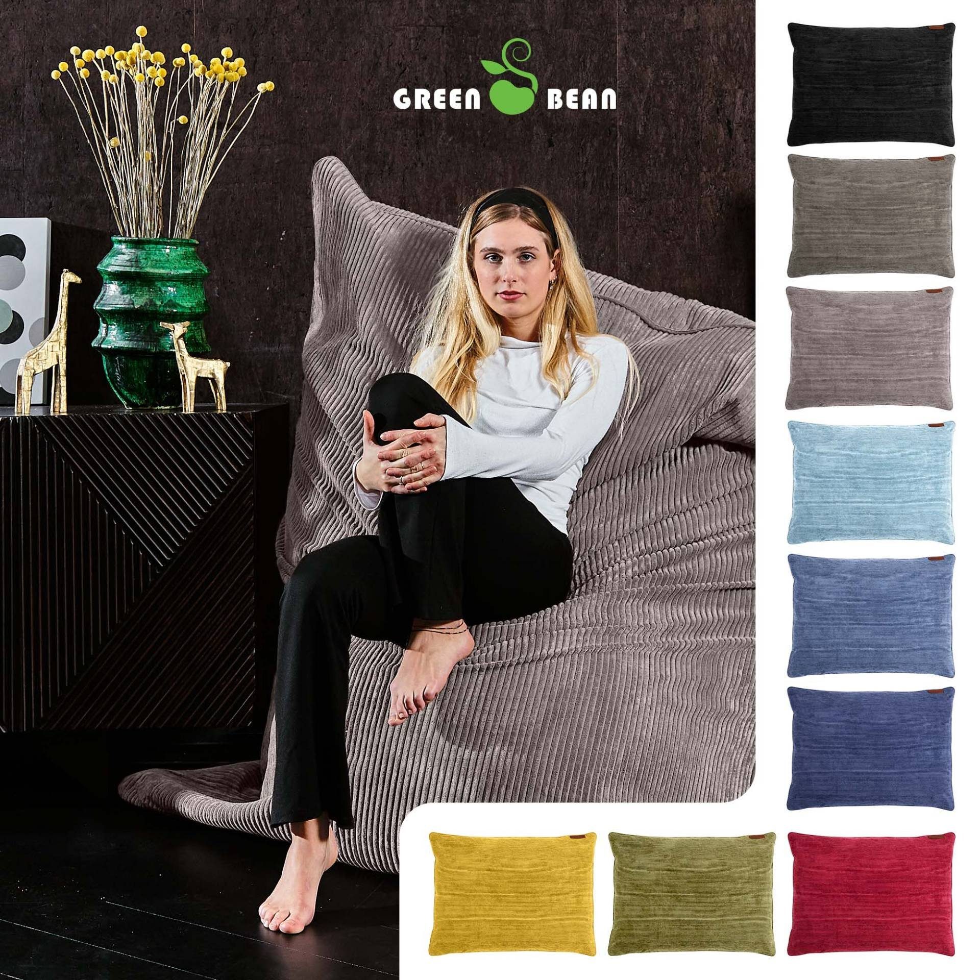 Bean Chair Erwachsene Sitzsack Bodenkissen Liegekissen), & Cord Robust Green Relax-Sessel Liter Cordstoff Sitzkissen Grau aus (XXL Kinder EPS-Perlen Füllung, Lounge Weich 370 Kuschelig Waschbarem-Stoff