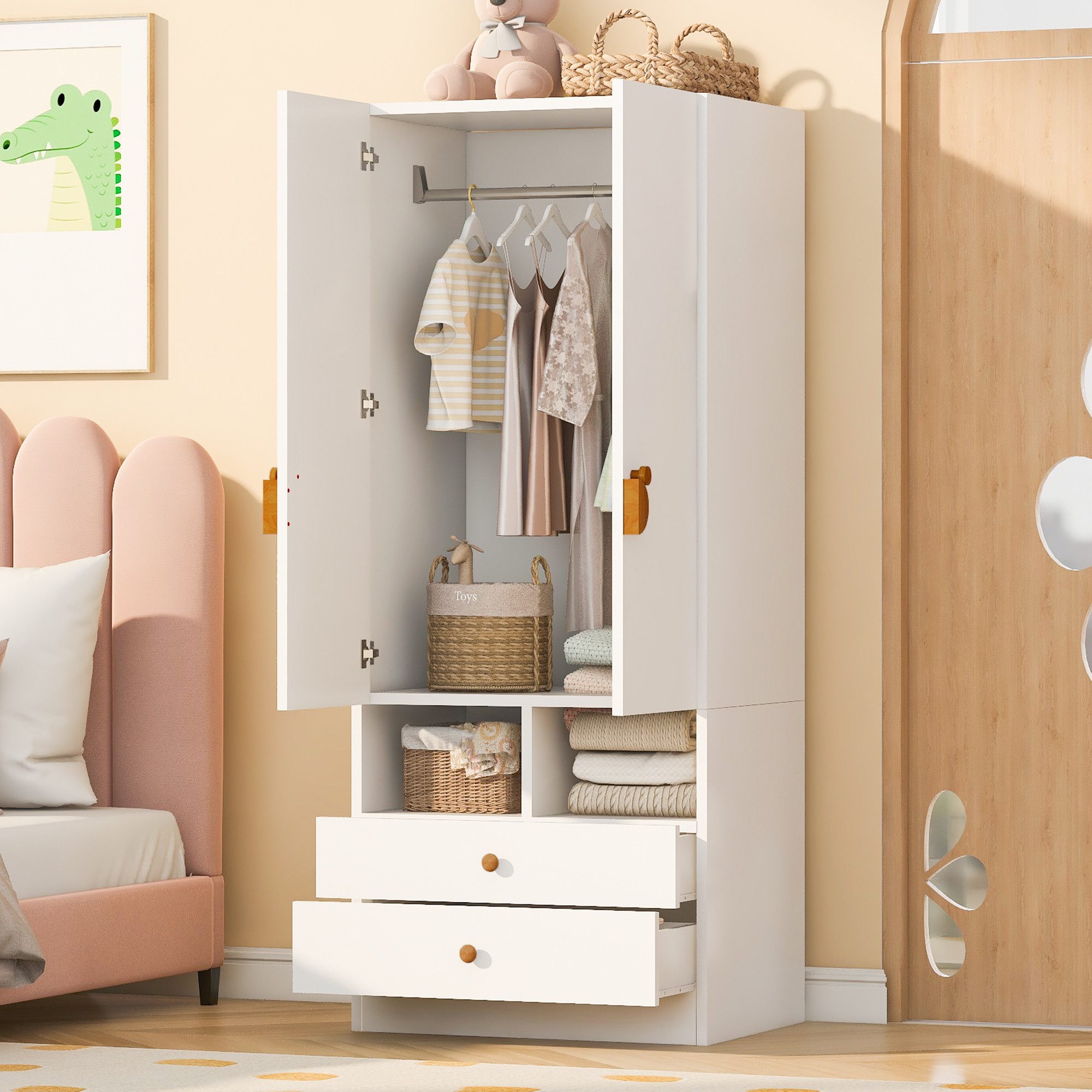 Odikalo Kleiderschrank Kompaktgarderobe mit Regalböden und Schubladen (Fächer für sortierte Ordnung Einfache Montage mit stabiler Konstruktion)