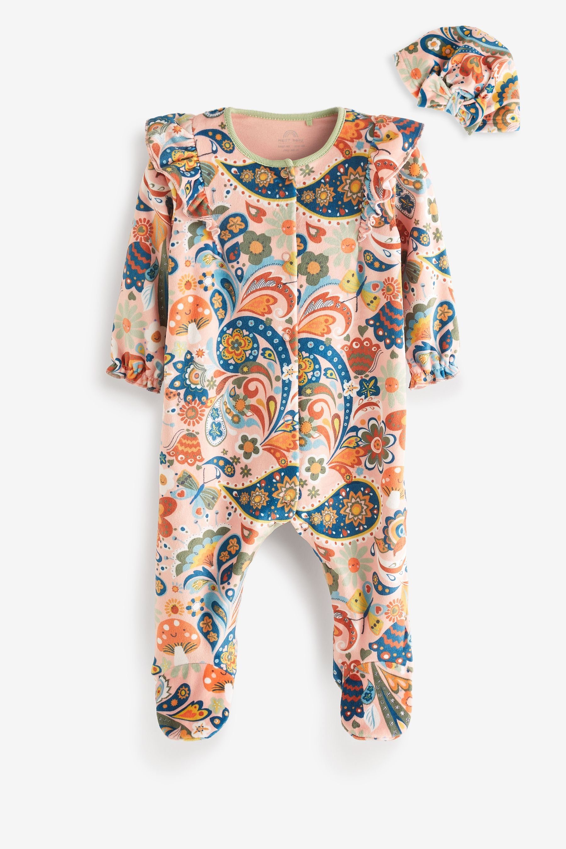 Next Schlafoverall Velours-Schlafanzug und Turbanmütze für Babys (2-tlg)