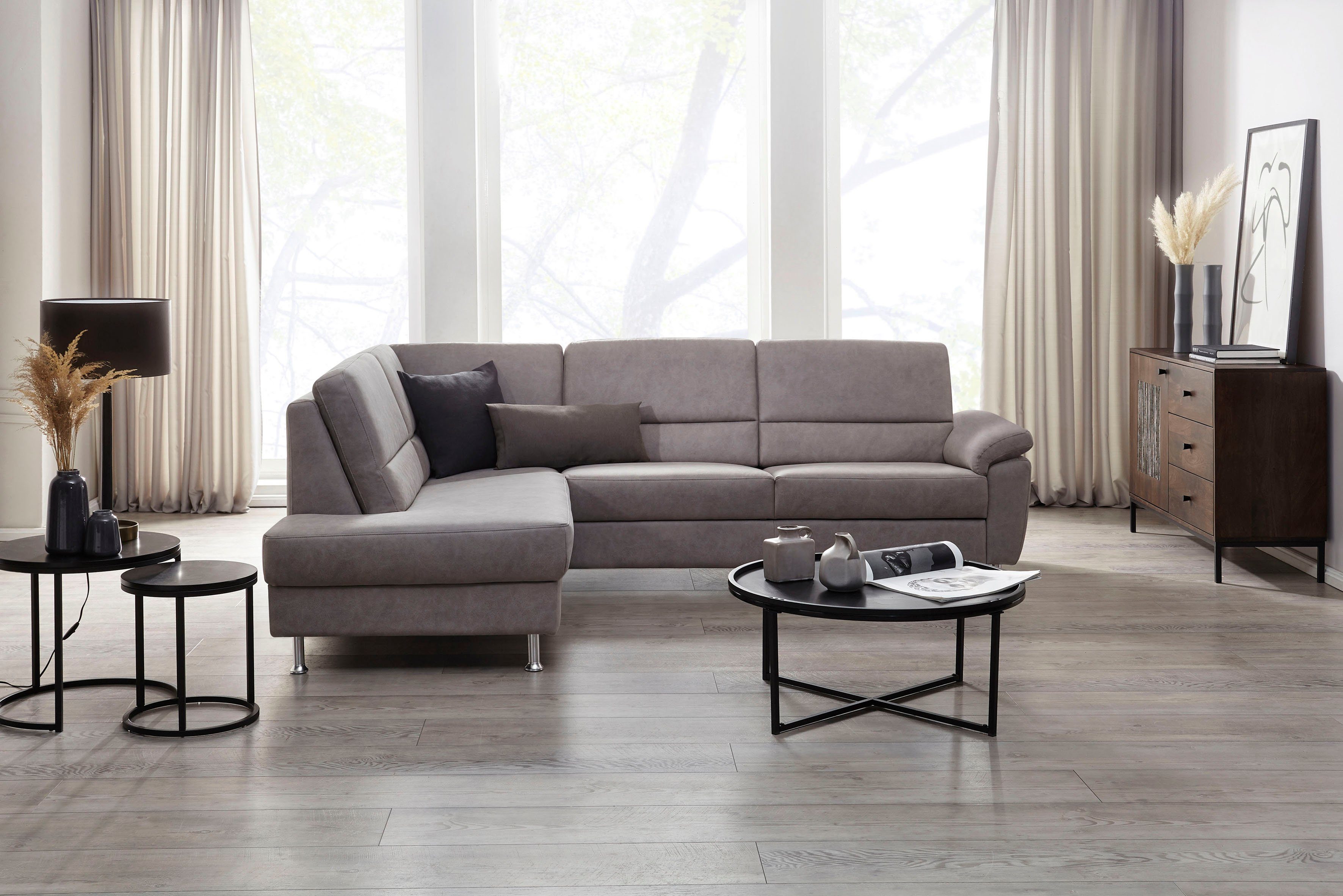 Ottomane 257 links CALIZZA Breite Onyx, mit Bettfunktion, cm INTERIORS wahlweise rechts, oder Ecksofa