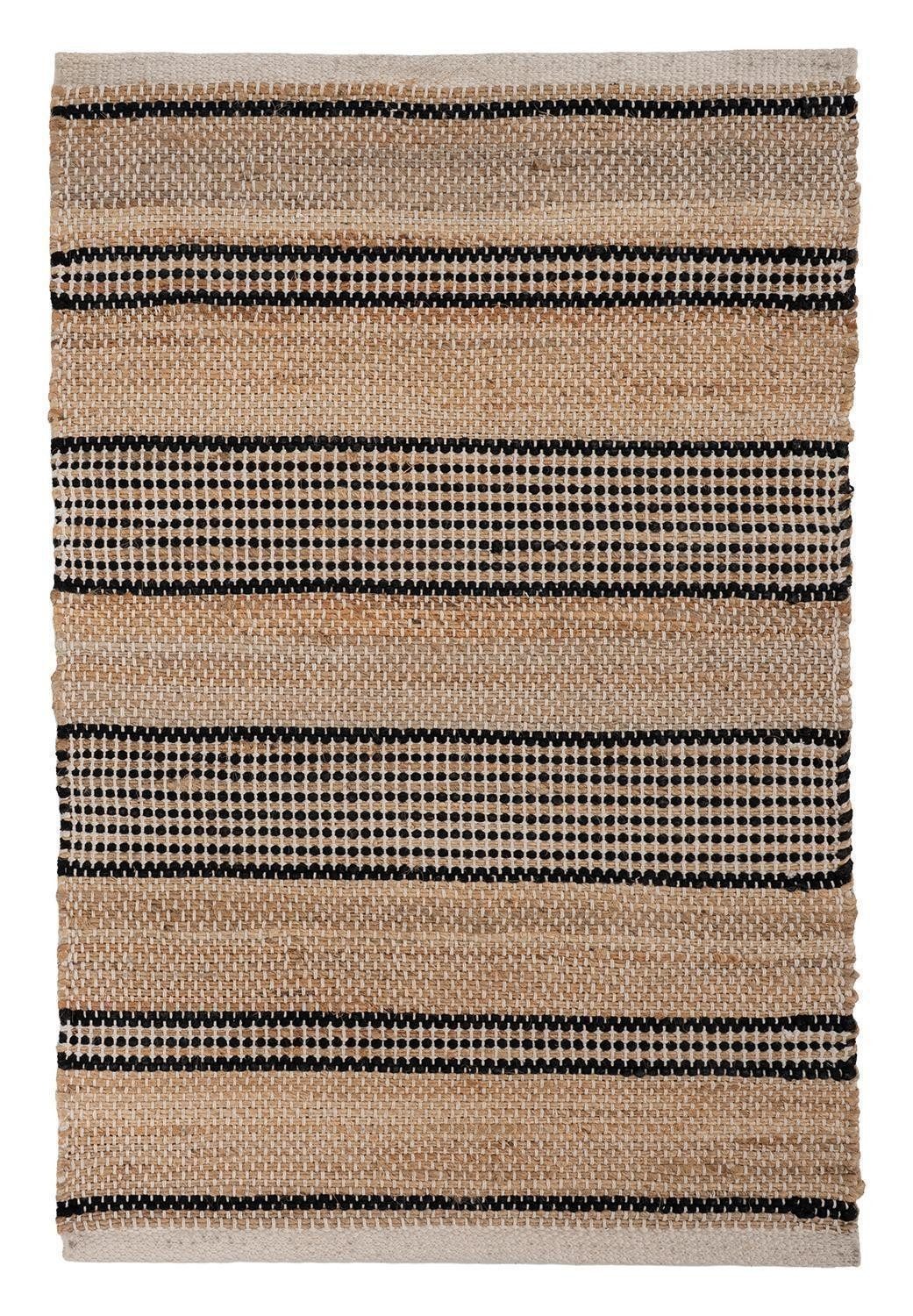 Home4You Teppich Handwebteppich, 60 x 90 cm, Beige, Weiß, Schwarz, rechteckig, Handgewebt