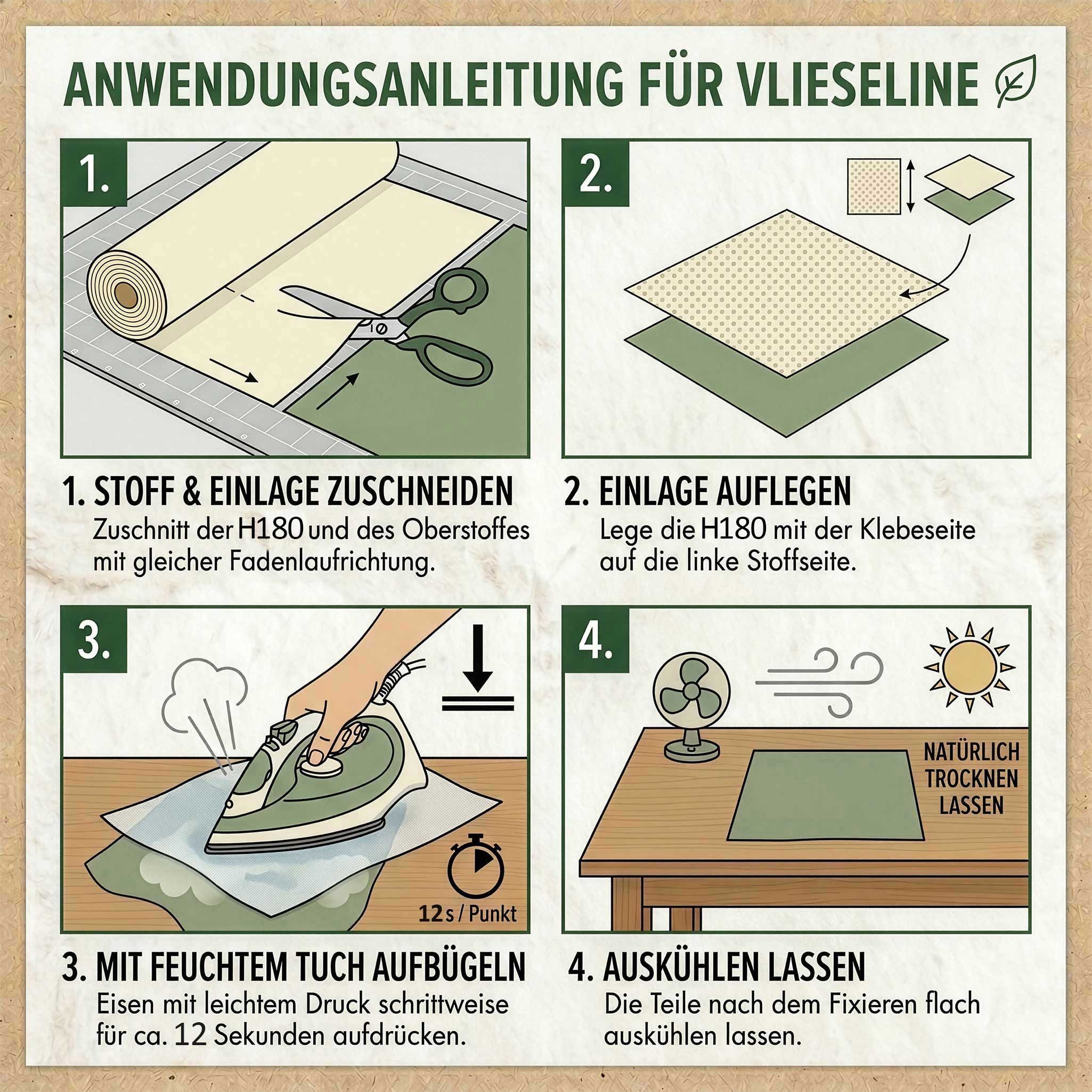 maDDma Stoff Vlieseline H180 leichte Bügeleinlage 1/2 Meterware, 90 cm breit, weiß – Bild 2 von 5