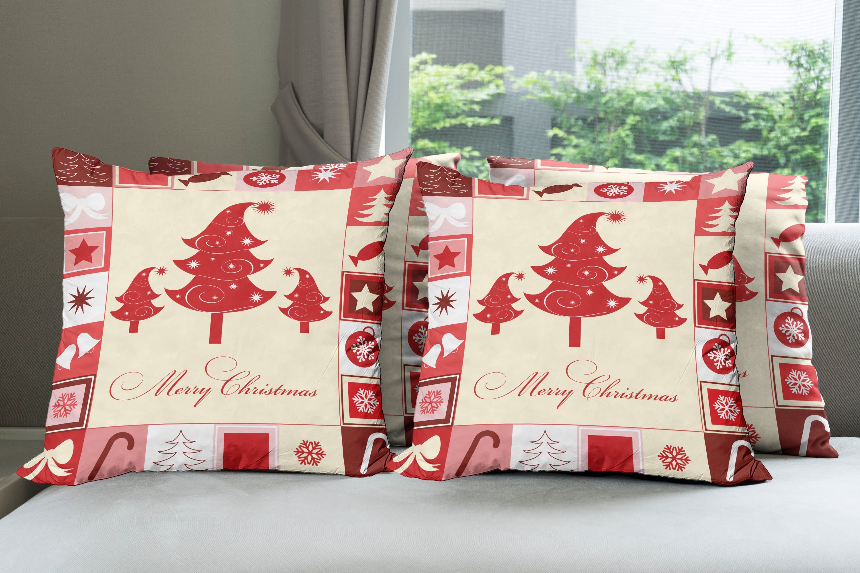 Doppelseitiger Abakuhaus Weihnachten (4 Accent Modern Kissenbezüge Bäume Süßigkeit Stück), Digitaldruck, Sterne