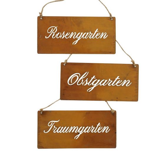 BOLTZE Metallschild »3tlg. Metallschild GARTEN rost braun Hängeschild